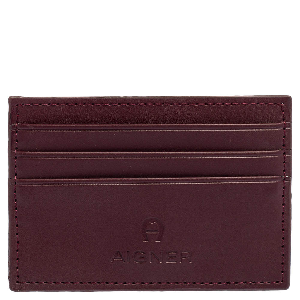 Pre Owned حافظة بطاقات أيغنر جلد عنابي