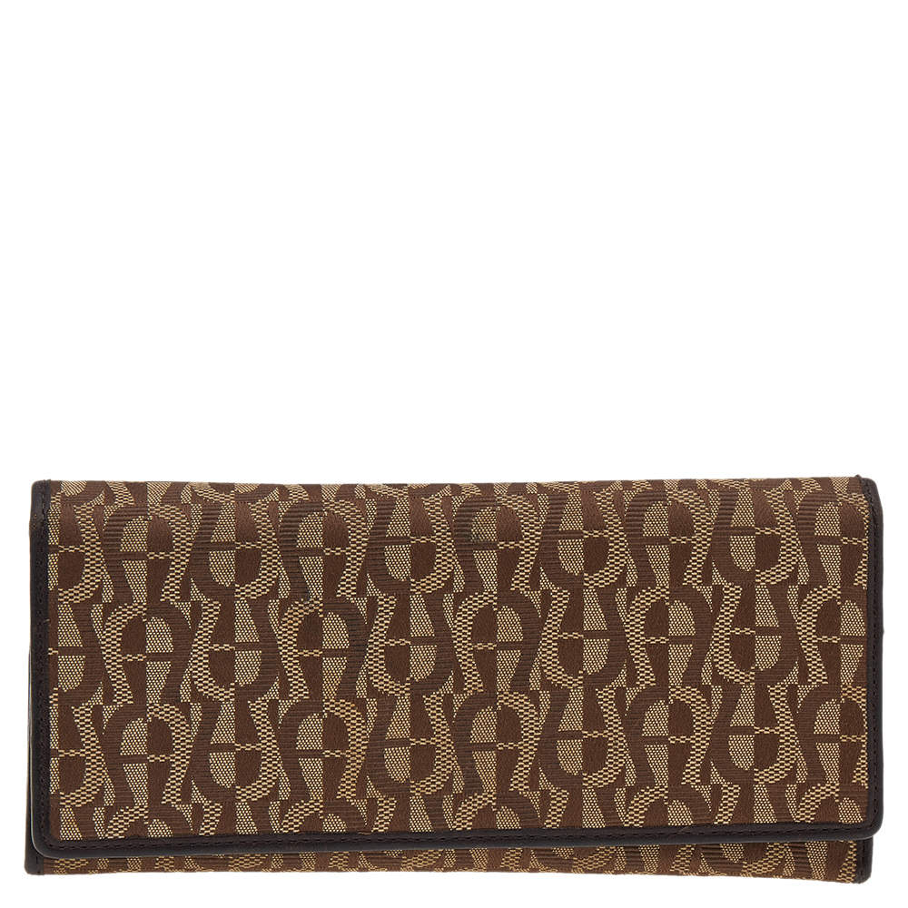 Pre Owned Aigner Beige/Brown Signature Canvas and Leather Flap Continental Wallet
