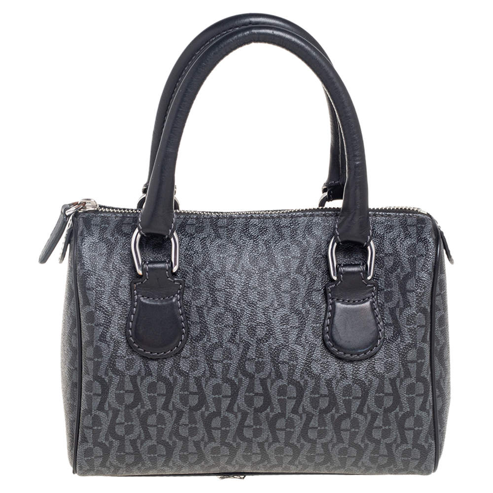 Pre Owned Aigner Black/Grey Zoe Coated Canvas Mini Boston Bag