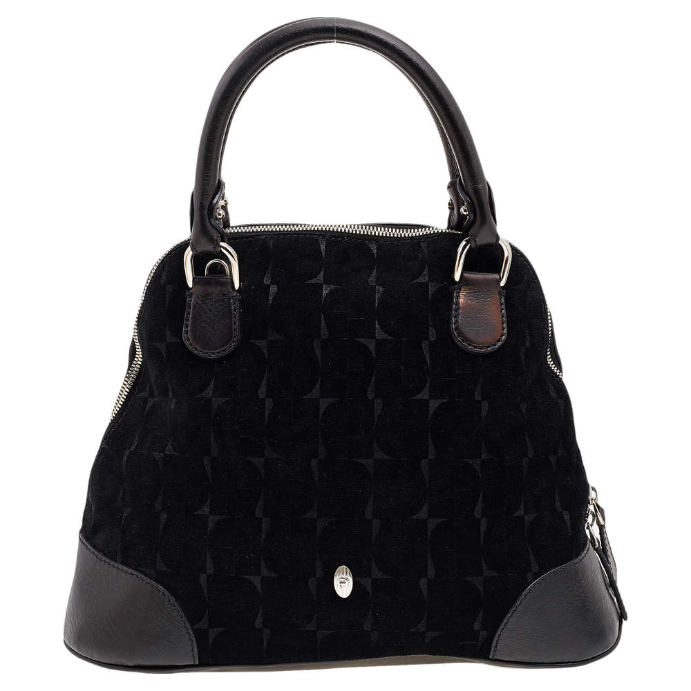 Pre Owned Aigner Black Signature Suede and Leather Satchel