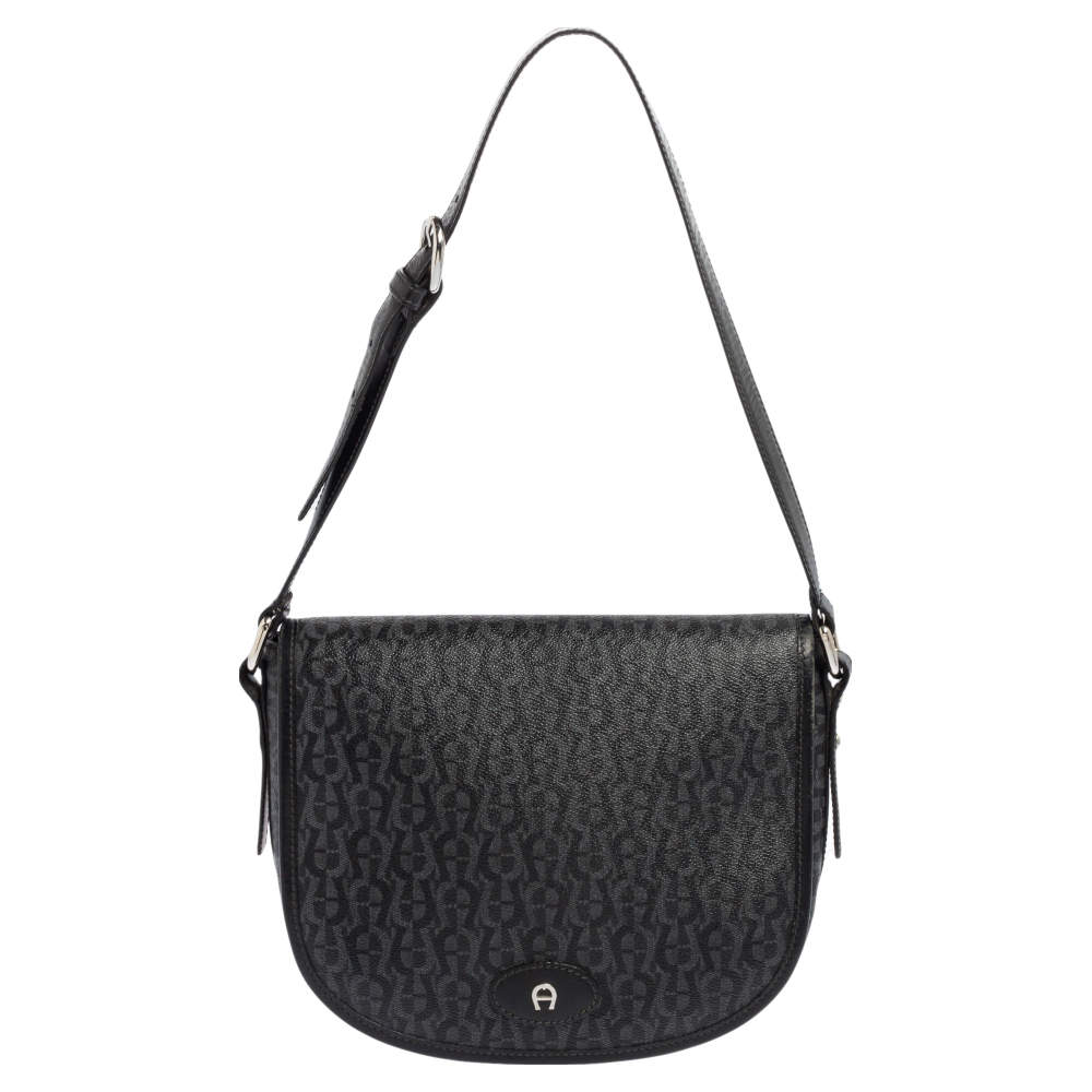 Aigner Black/Grey Coated Canvas Messenger Bag