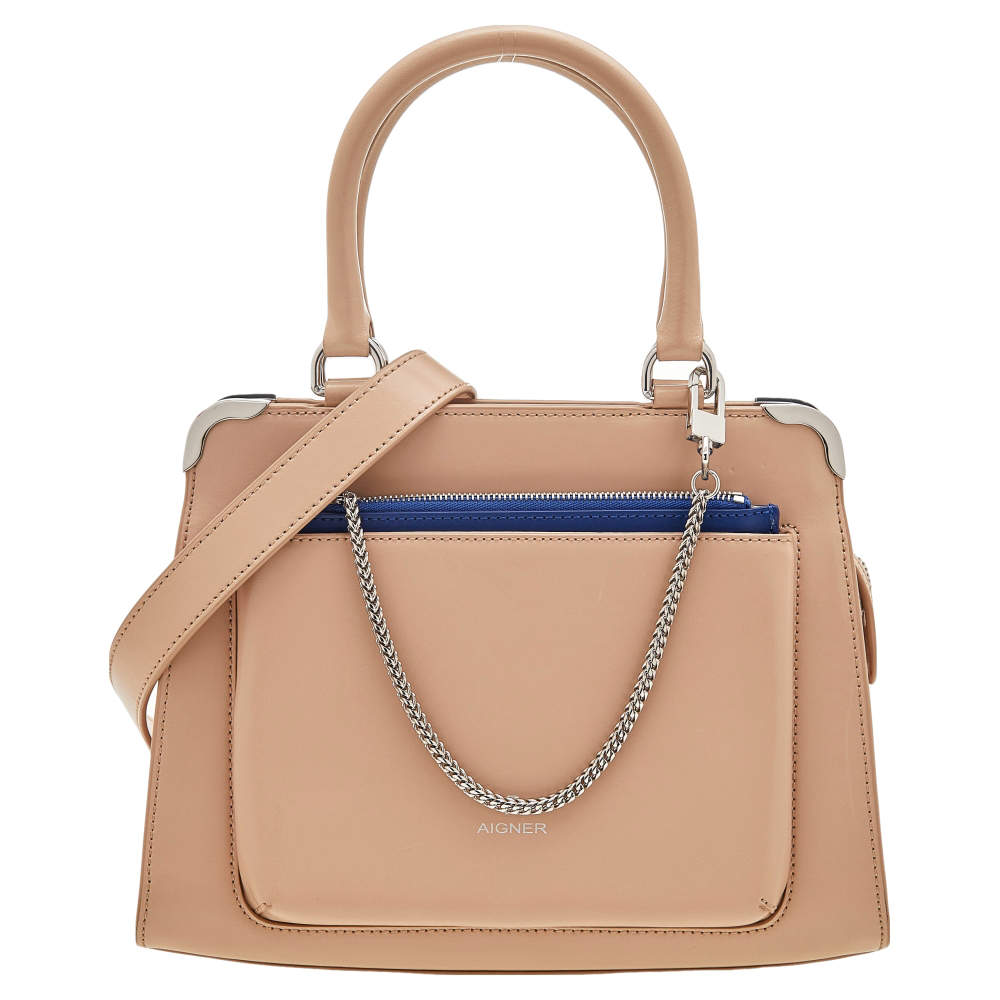 Pre Owned Aigner Beige Leather Amber Tote