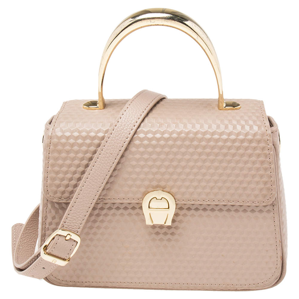 Pre Owned Aigner Pink Leather Genoveva Top Handle Bag