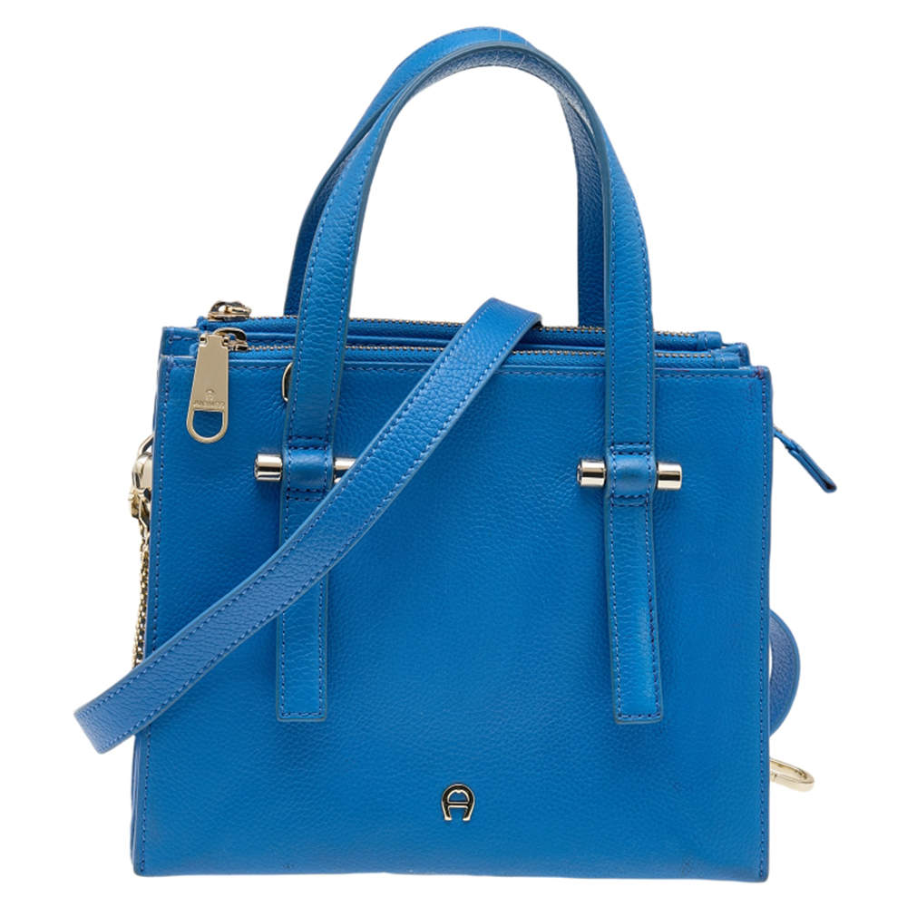 Pre Owned Aigner Blue Leather Lana City Tote