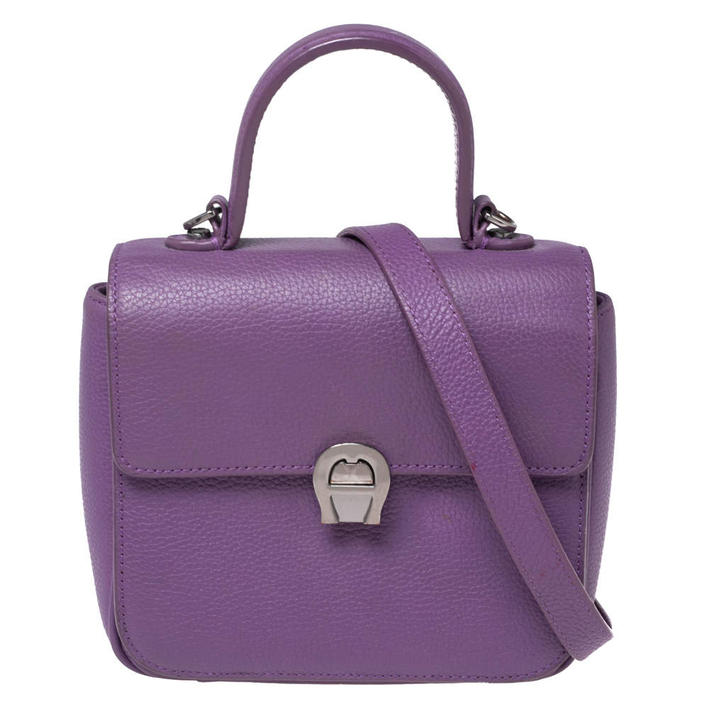 Pre Owned Aigner Purple Leather Genoveva Top Handle Bag