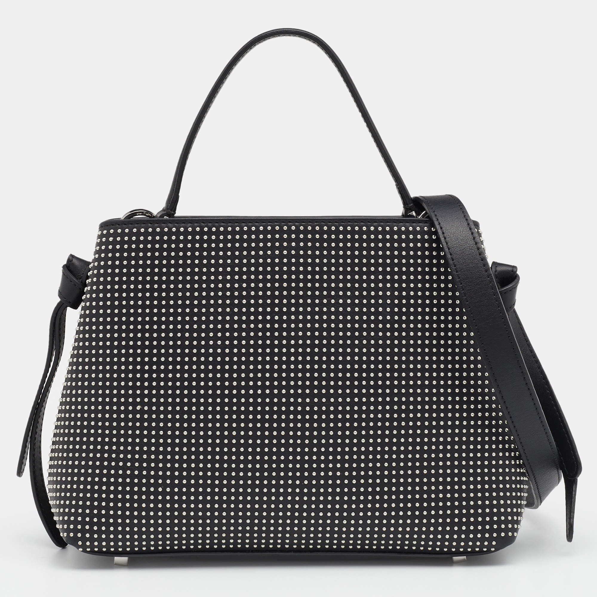 Pre Owned Aigner Black Leather Studded Top Handle Bag