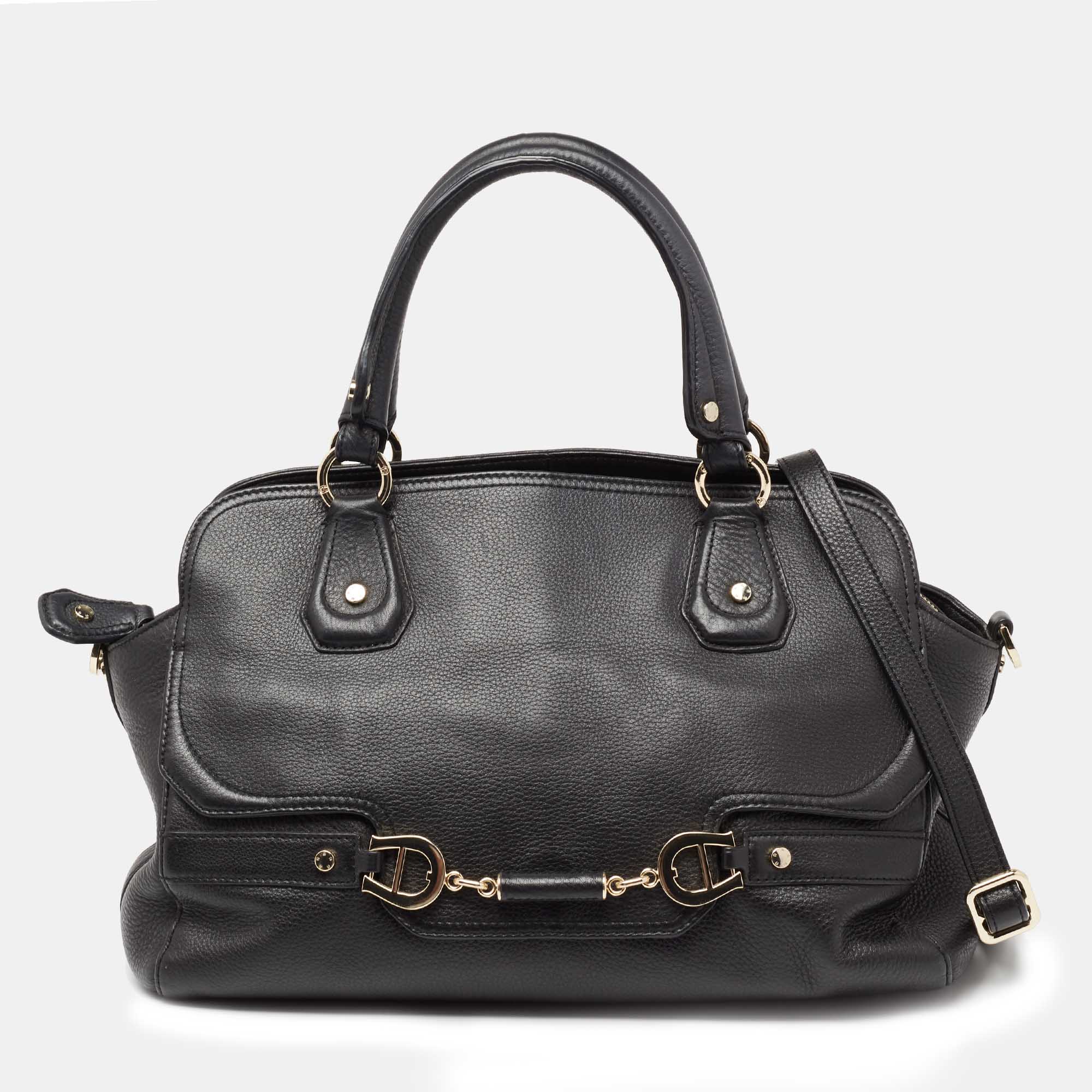 Pre Owned Aigner Black Leather Cavallina Zip Satchel