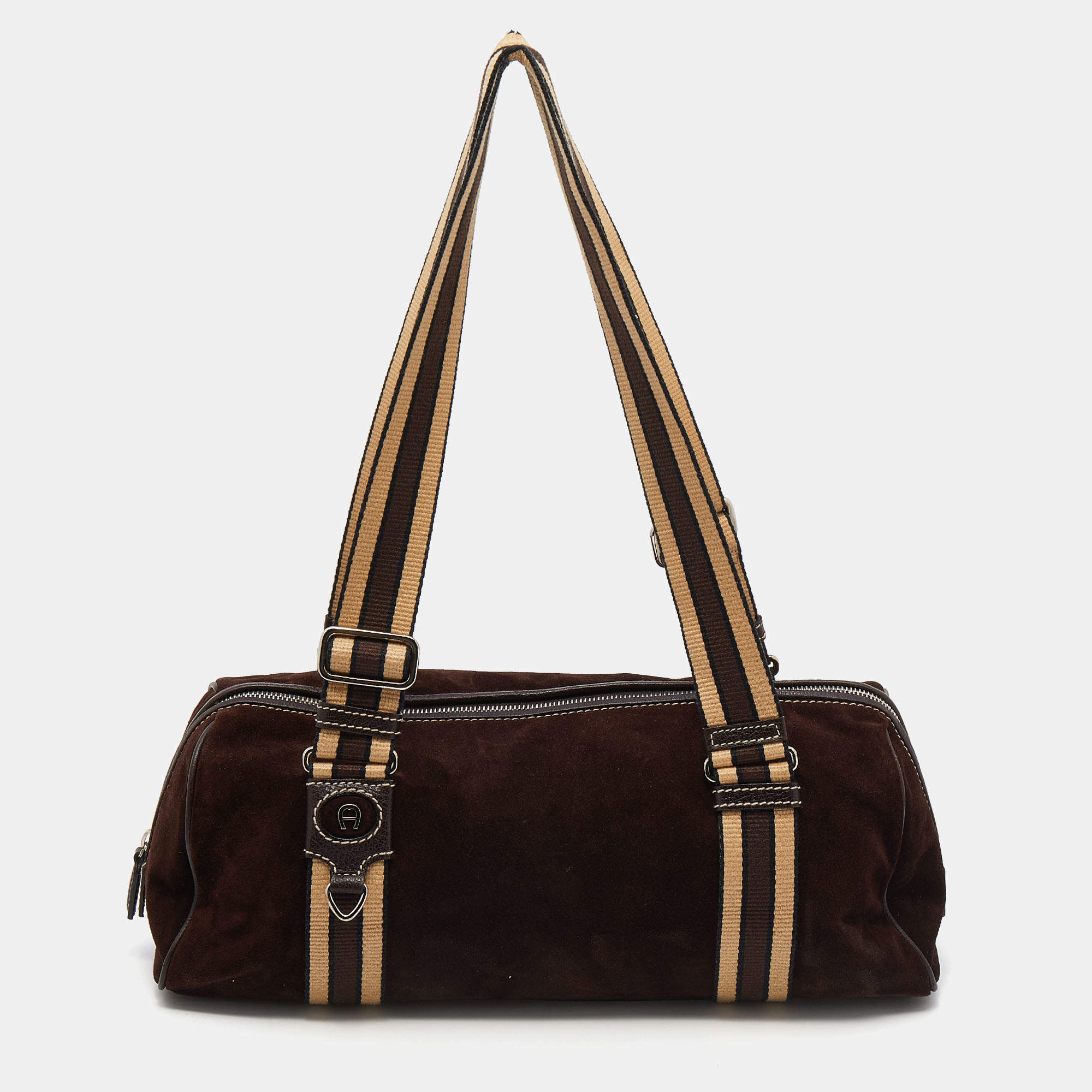 Pre Owned Aigner Brown Suede and Leather Satchel