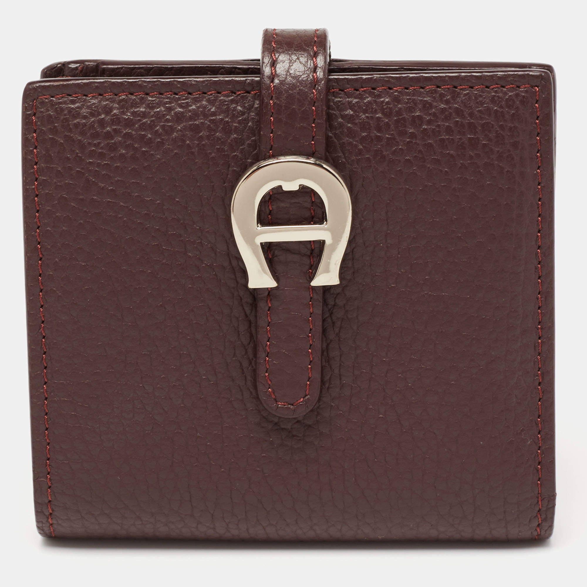 Pre Owned Aigner Burgundy Leather Cybill Compact Wallet