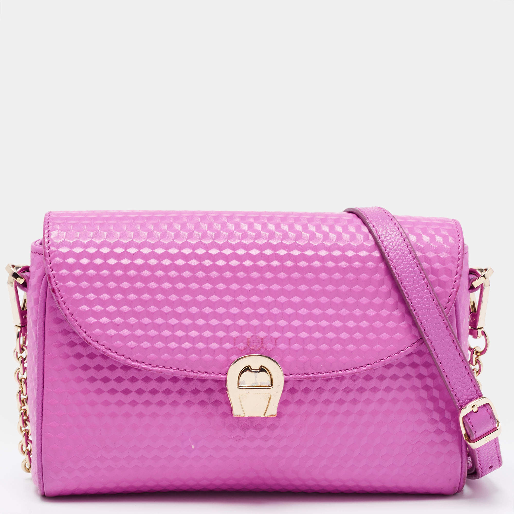 Pre Owned Aigner Pink Textured Leather Genoveva Shoulder Bag w/ Wallet