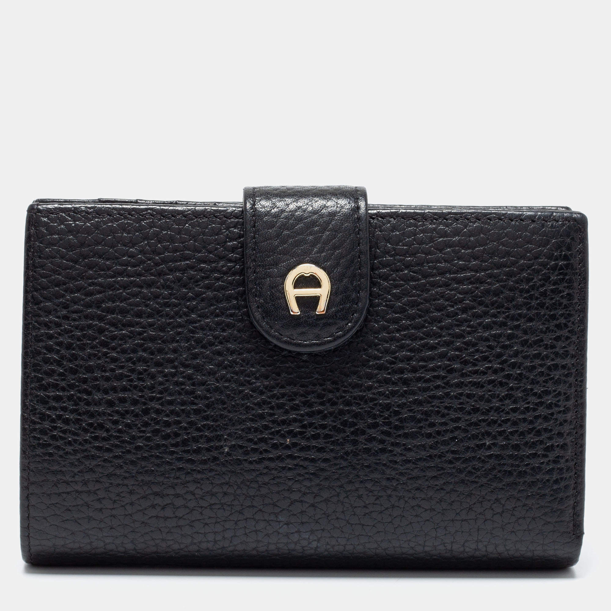 Pre Owned Aigner Black Leather Diadora French Wallet