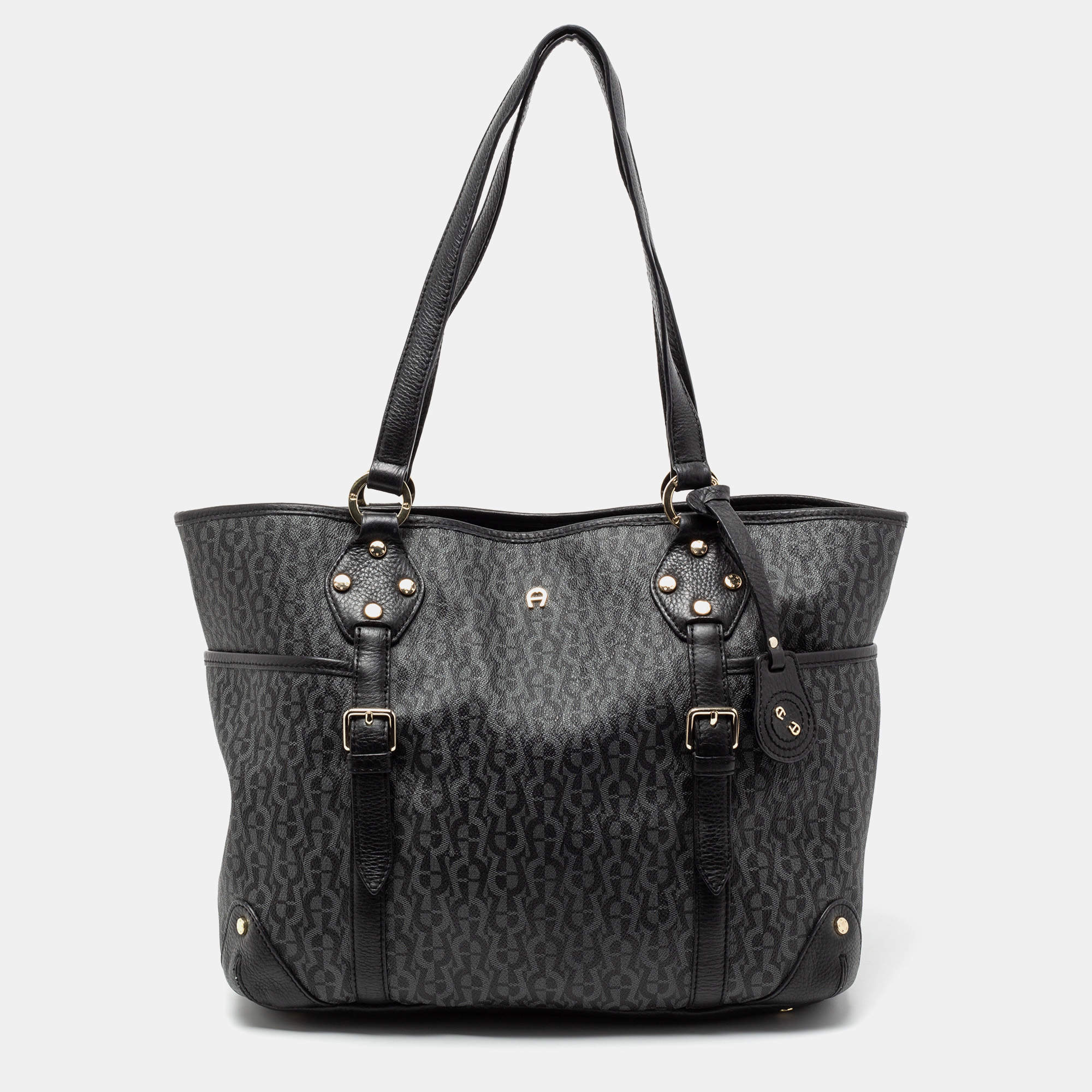Aigner Black Signature Coated Canvas And Leather Tote