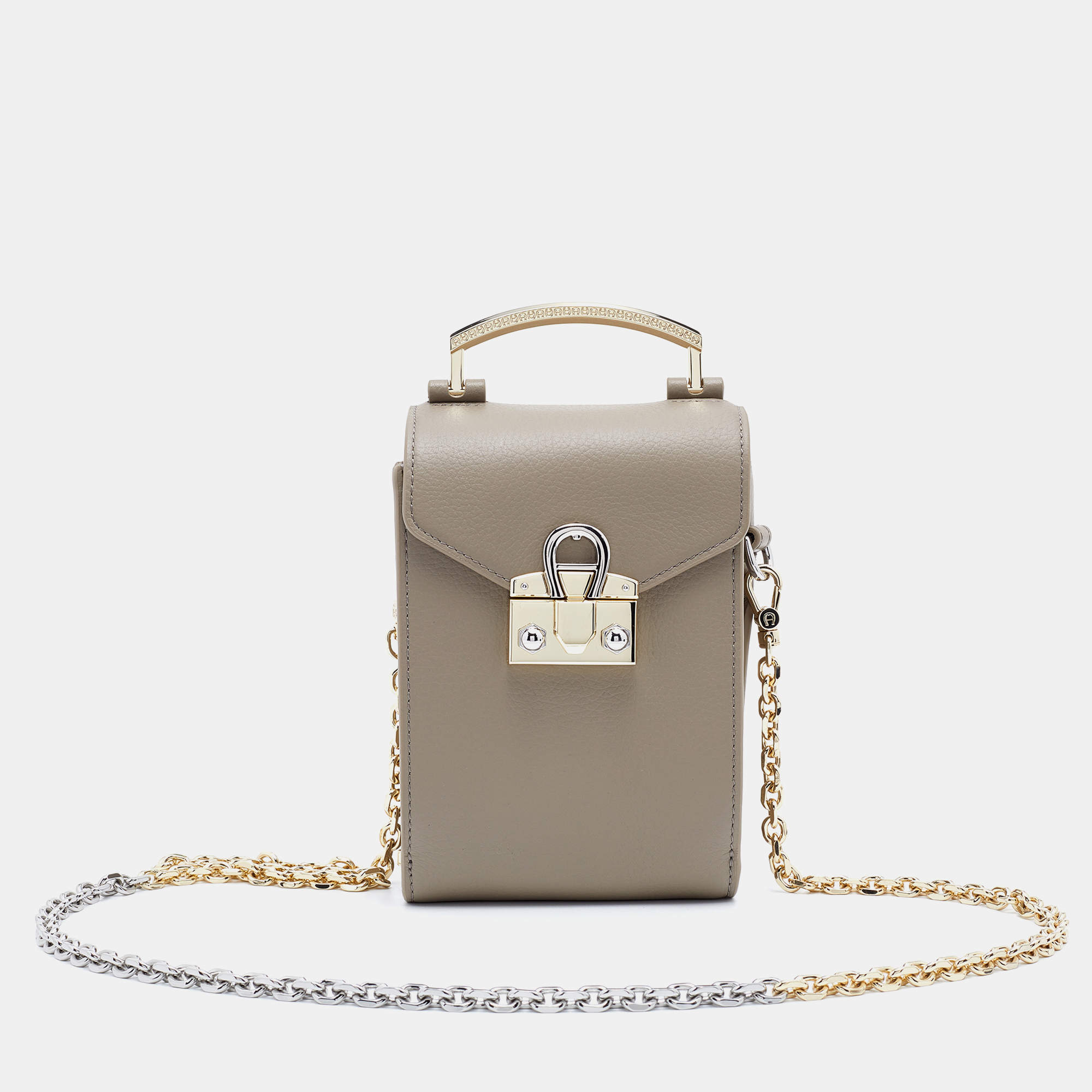 Pre Owned Aigner Grey Leather XS Mina Crossbody Bag