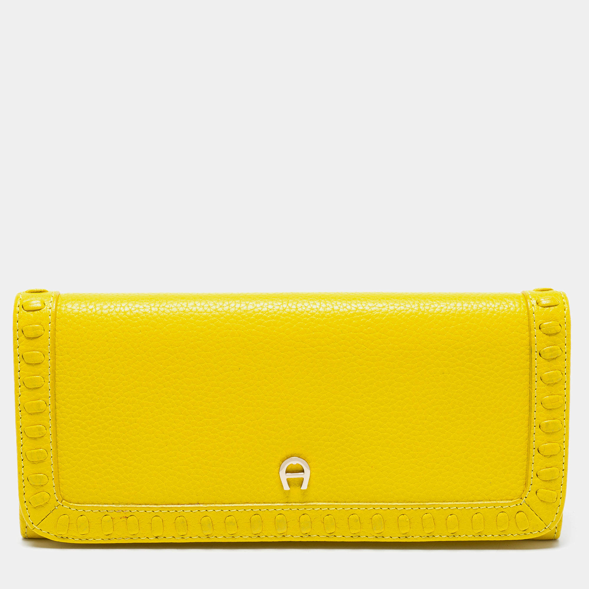 Pre Owned Aigner Yellow Leather Continental Wallet