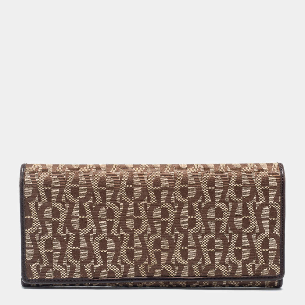 Aigner Beige/Brown Signature Canvas and Leather Flap Continental Wallet