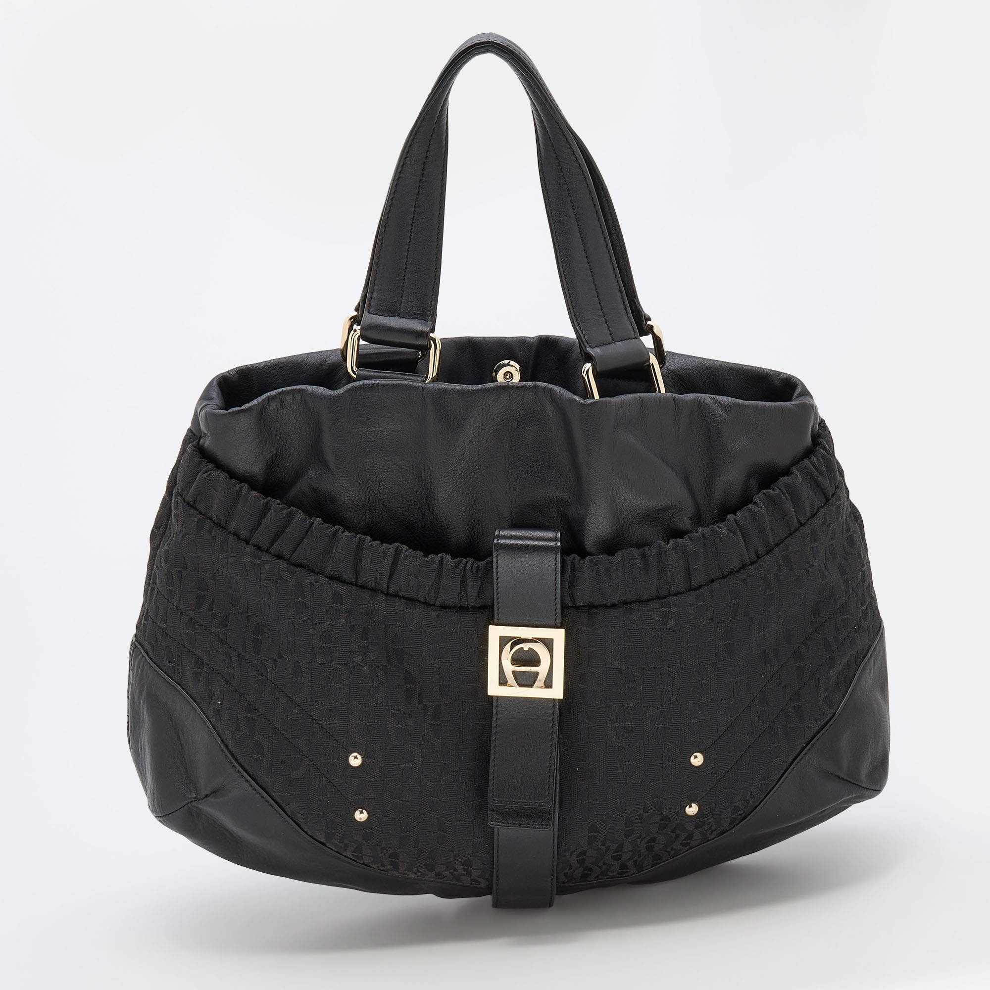 Pre Owned Aigner Black Canvas and Leather Hobo