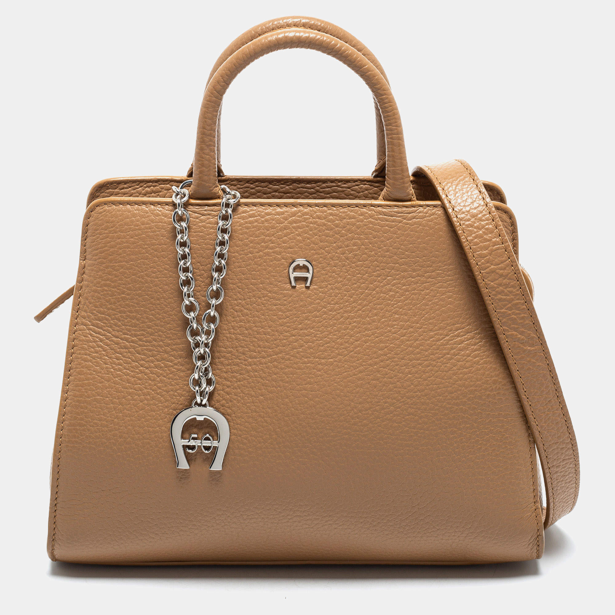 Aigner Brown Pebbled Leather Small Cybill Tote