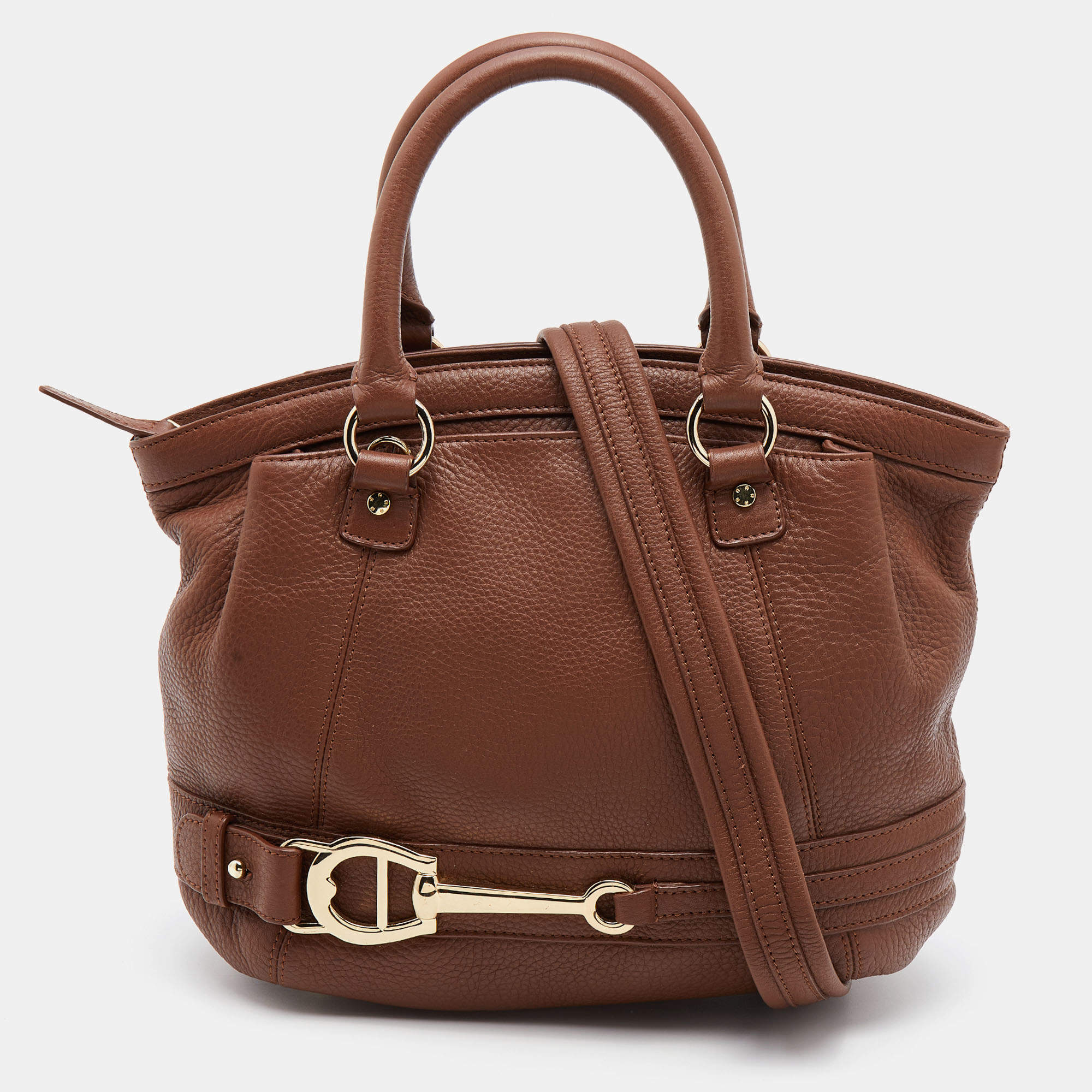 Pre Owned Aigner Brown Leather Logo Detail Satchel
