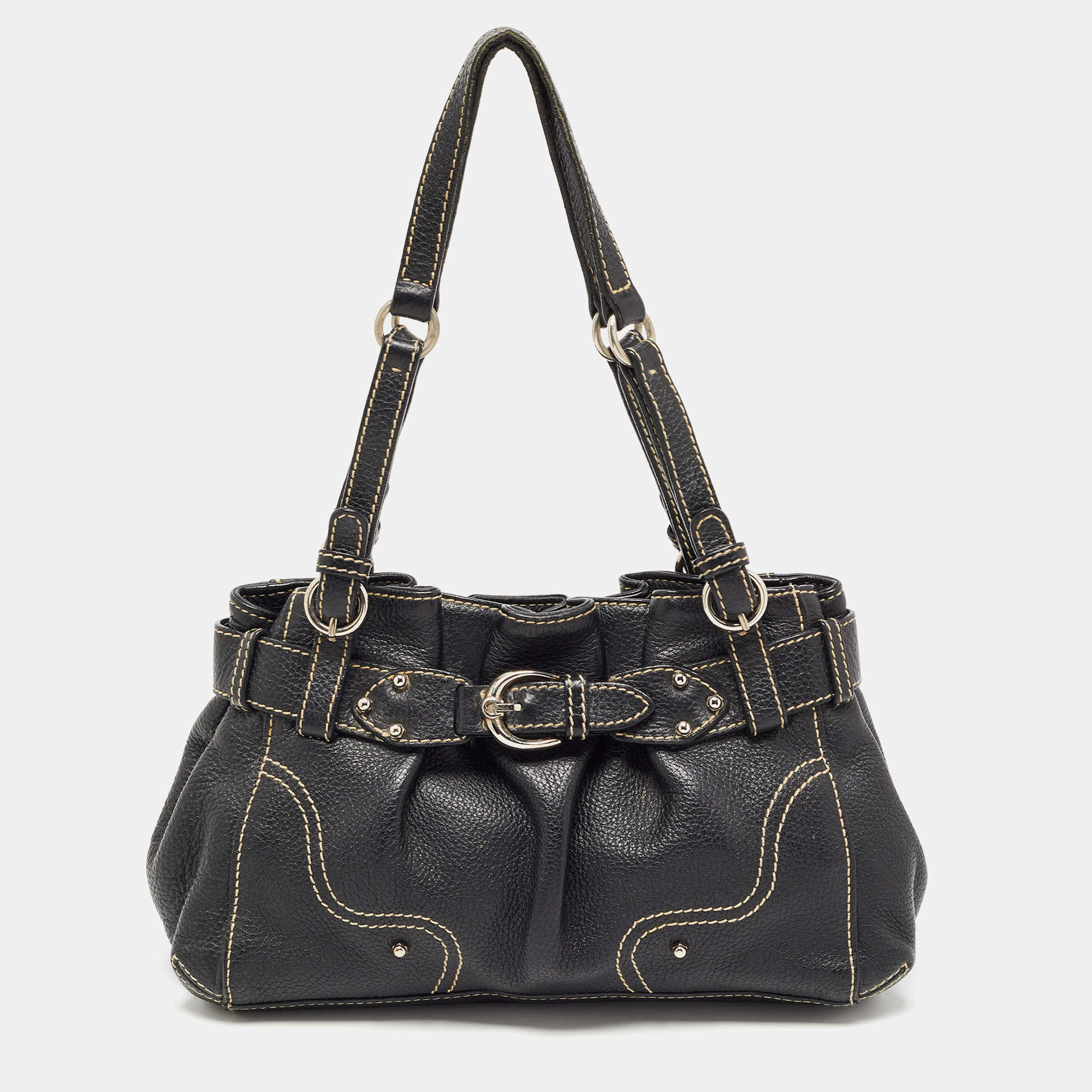 Pre Owned Aigner Black Leather Buckle Shoulder Bag