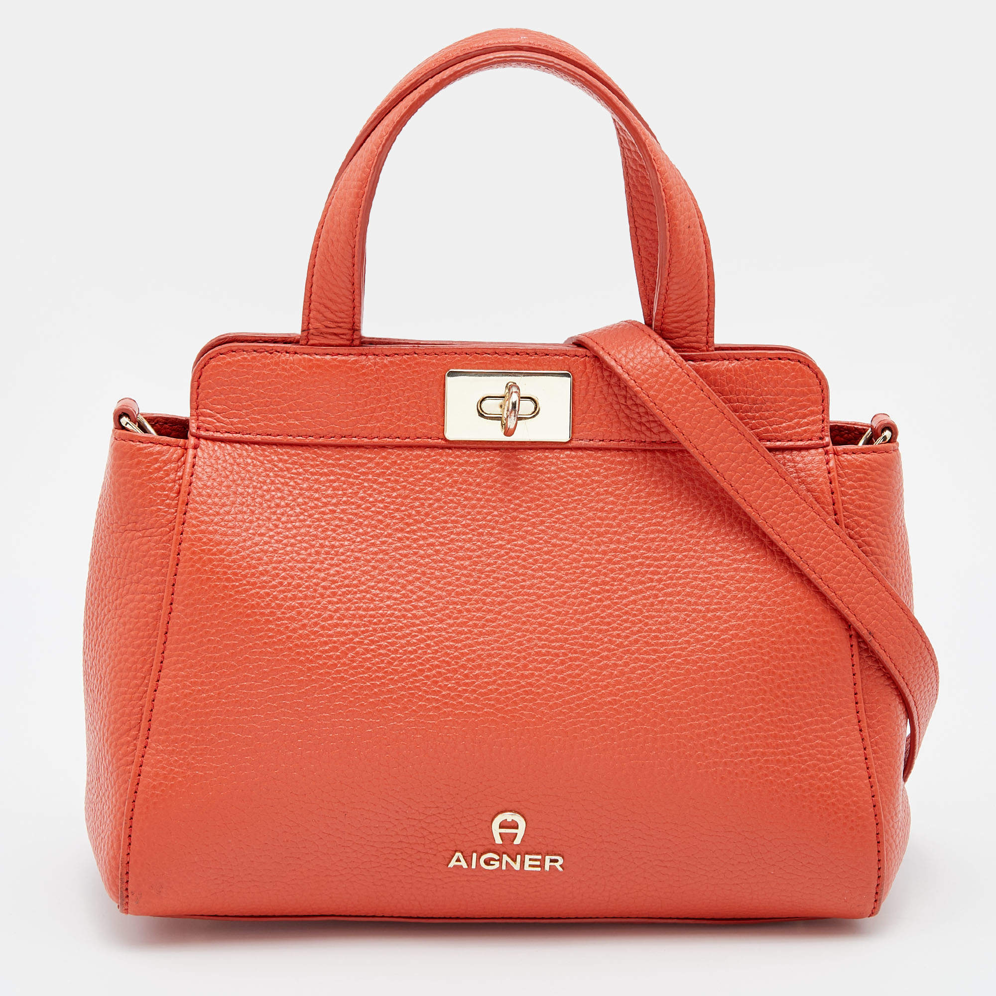 Pre Owned Aigner Orange Leather Satchel