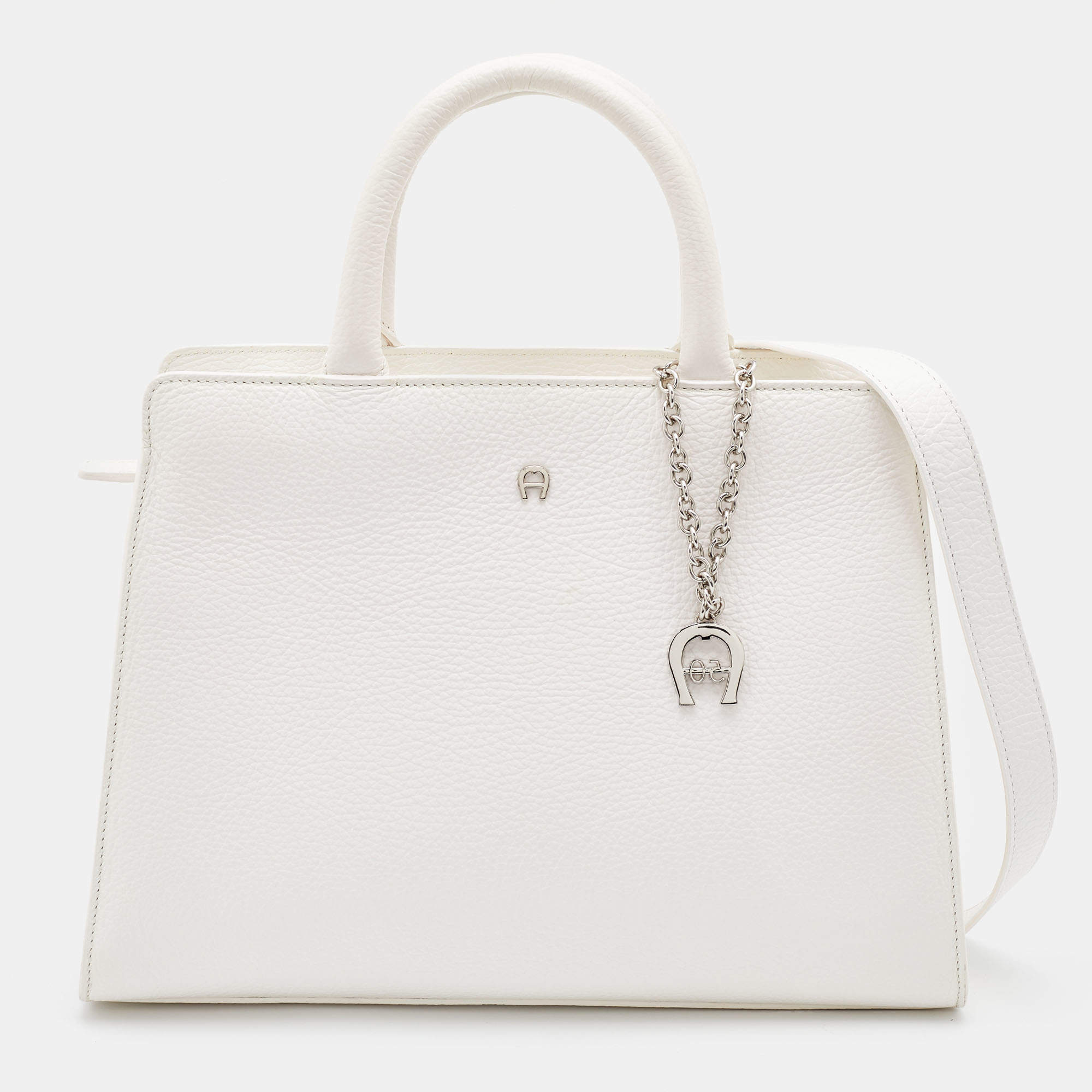 Aigner White Grained Leather Cybill Tote Aigner | The Luxury Closet