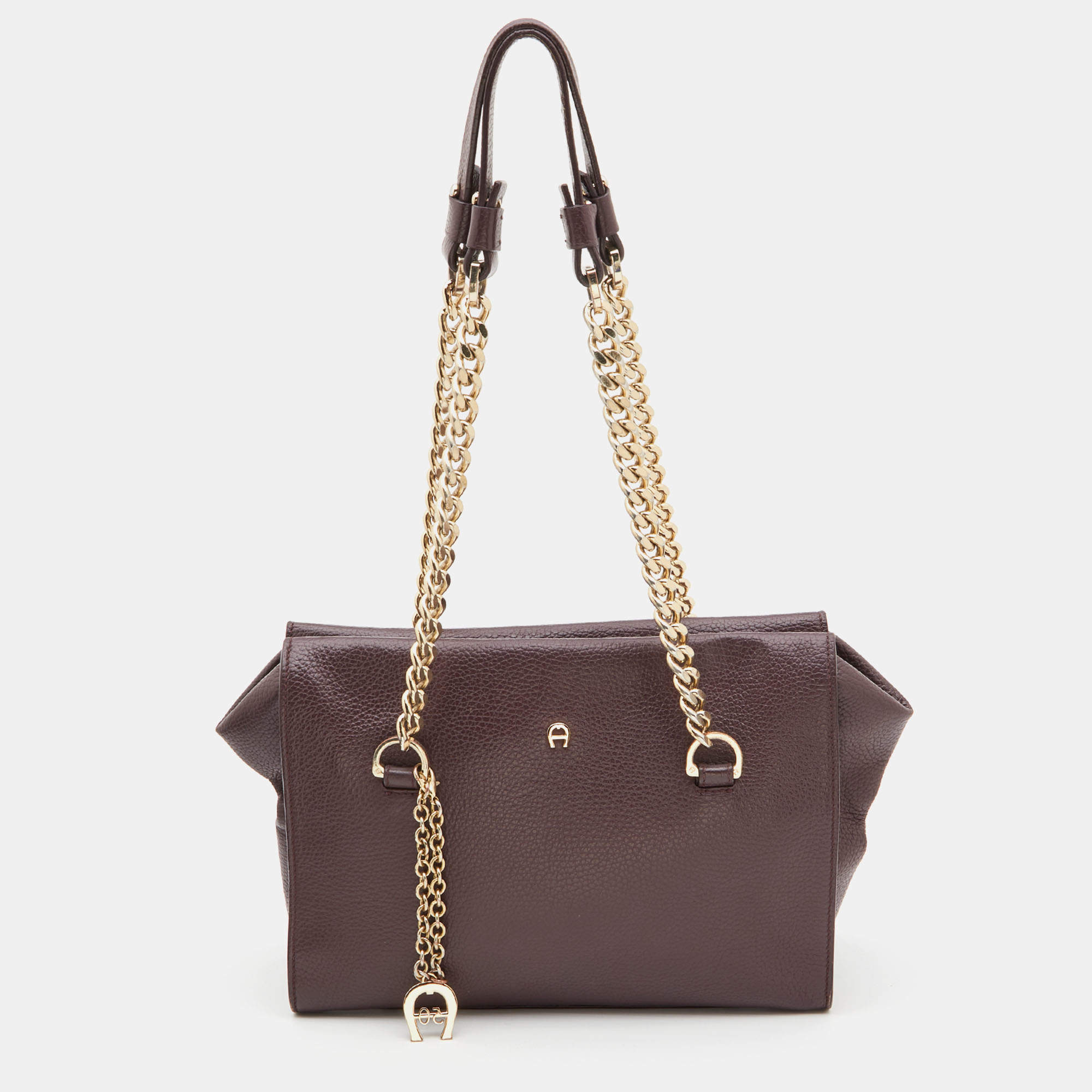 Pre Owned Aigner Burgundy Leather Chain Tote