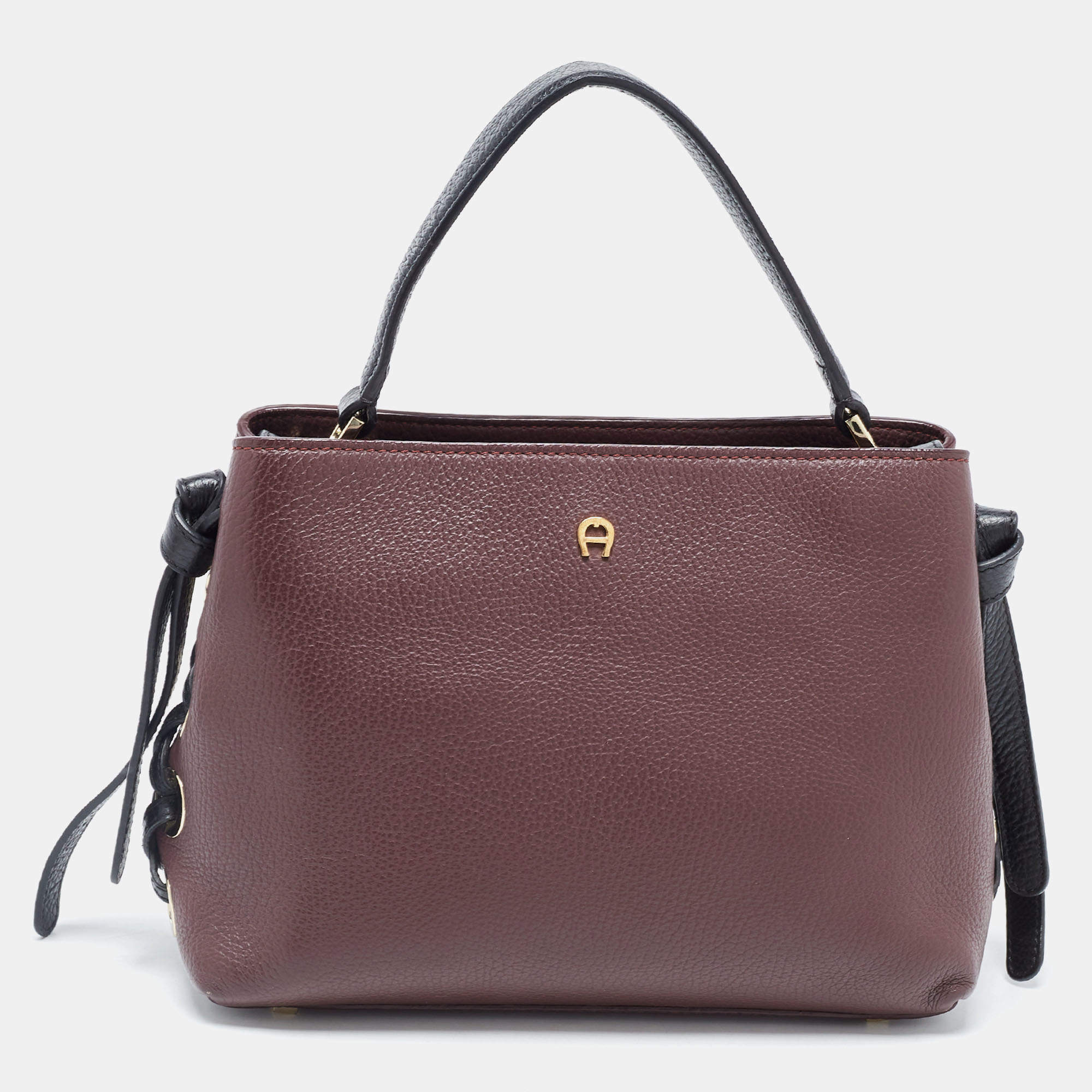 Aigner Burgundy/Black Leather Carla Top Handle Bag