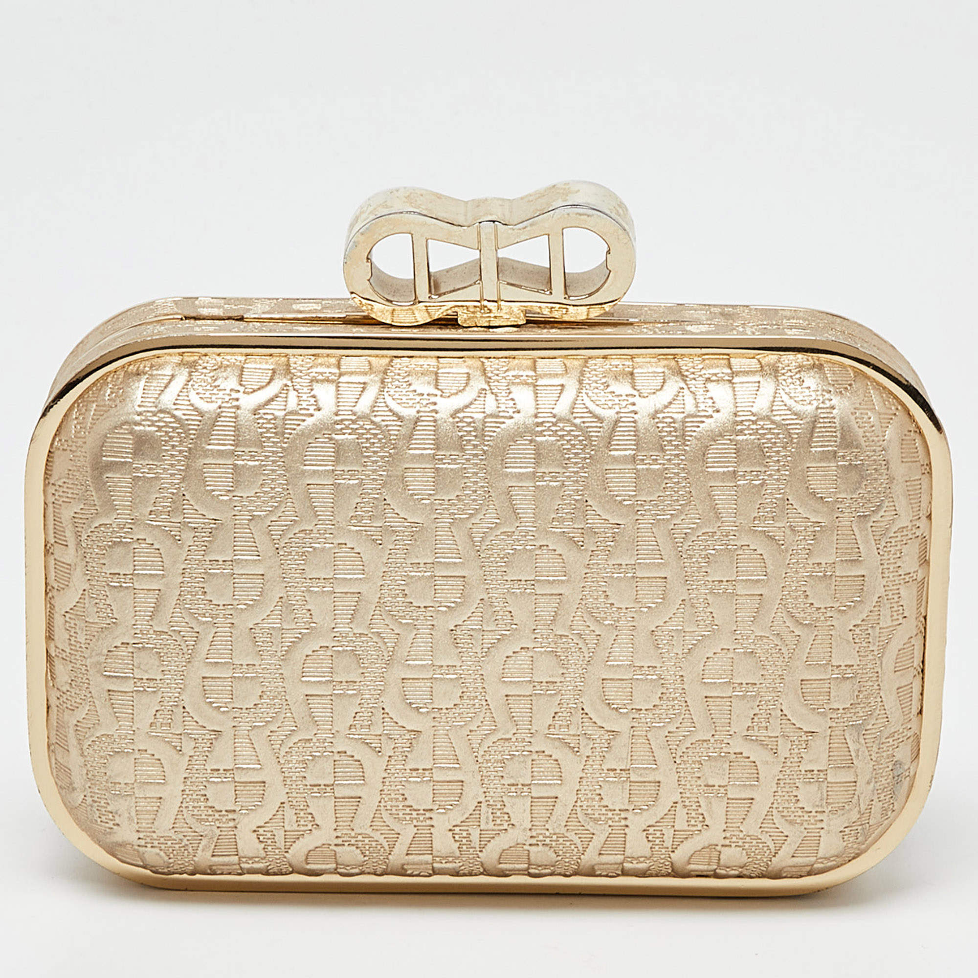 Pre Owned Aigner Gold Embossed Leather Box Clutch