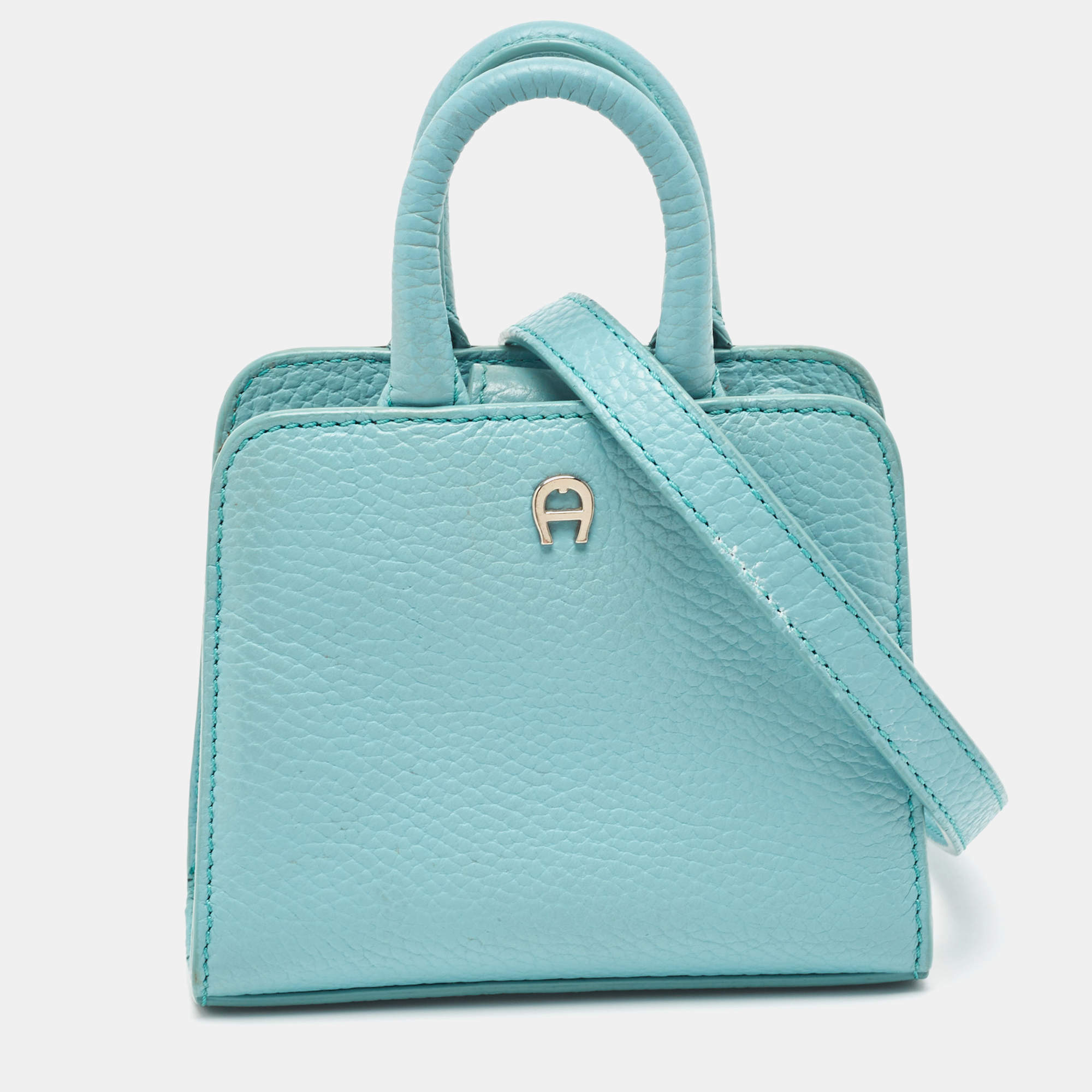 Pre Owned Aigner Turquoise Leather Micro Cybill Crossbody Bag