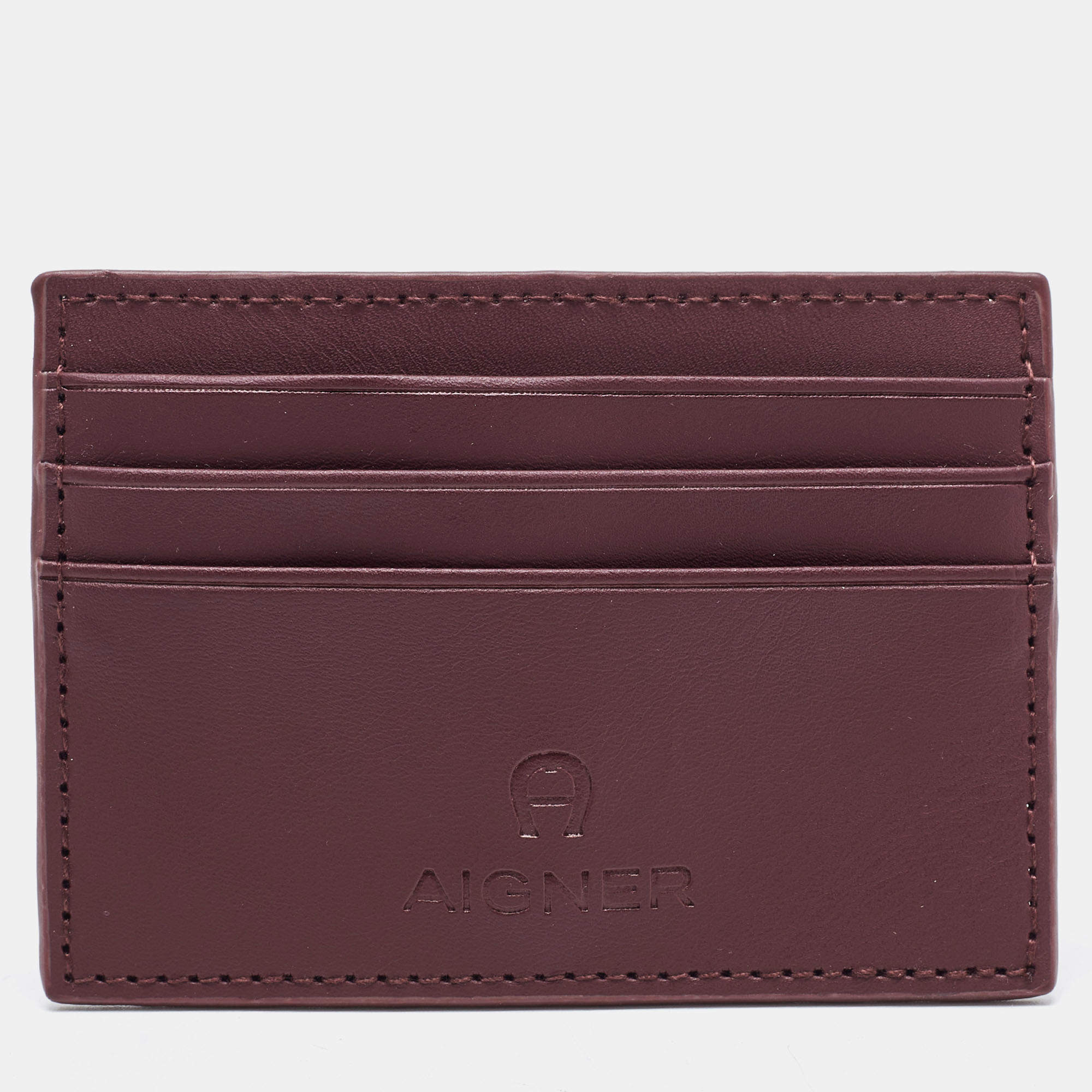 Pre Owned Aigner Burgundy Leather Card Holder