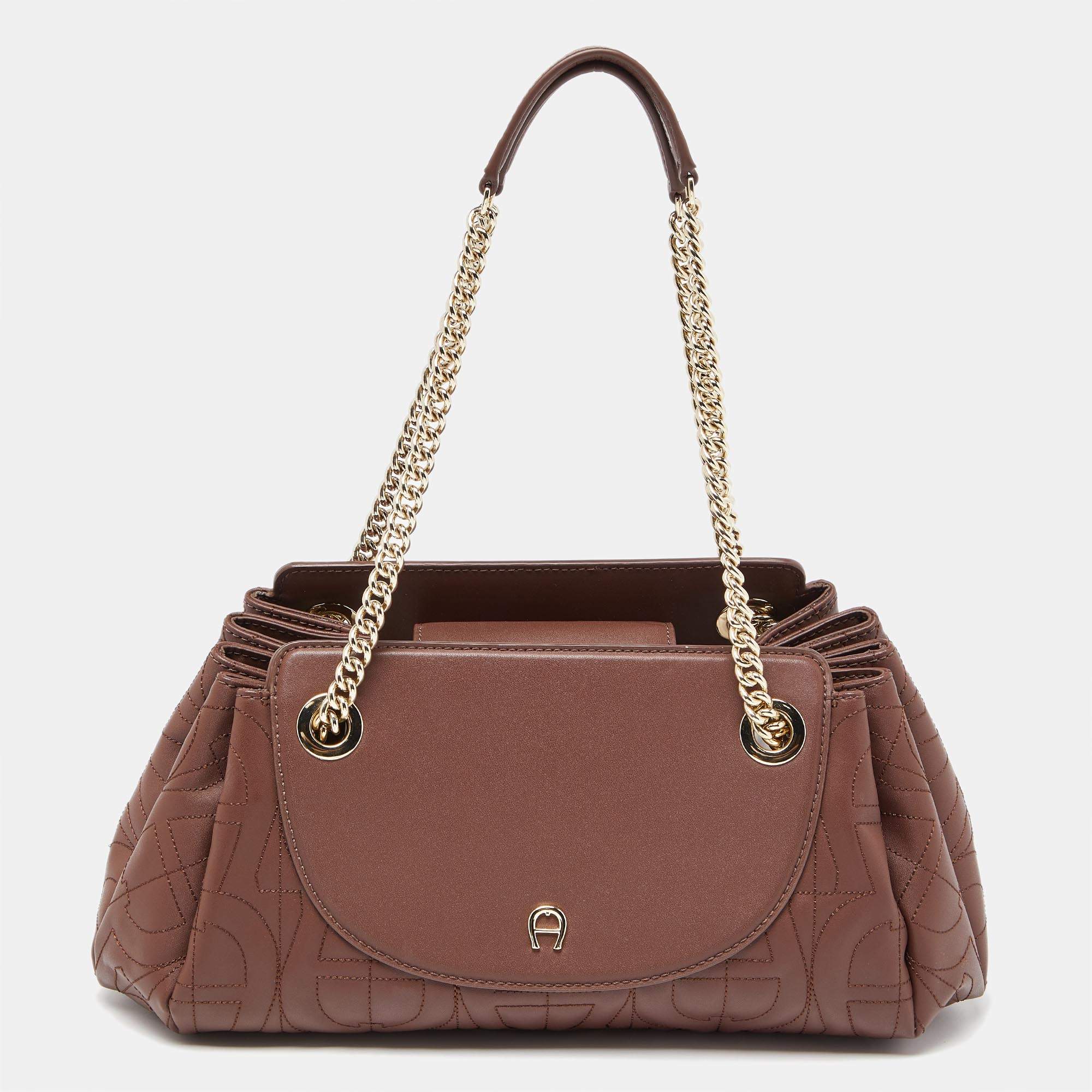 Pre Owned Aigner Brown Quilted Leather Chain Shoulder Bag
