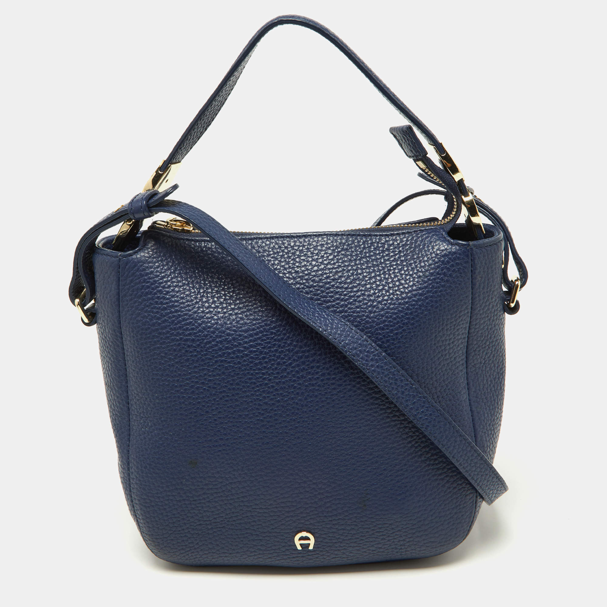 Pre Owned Aigner Blue Leather Crossbody Bag