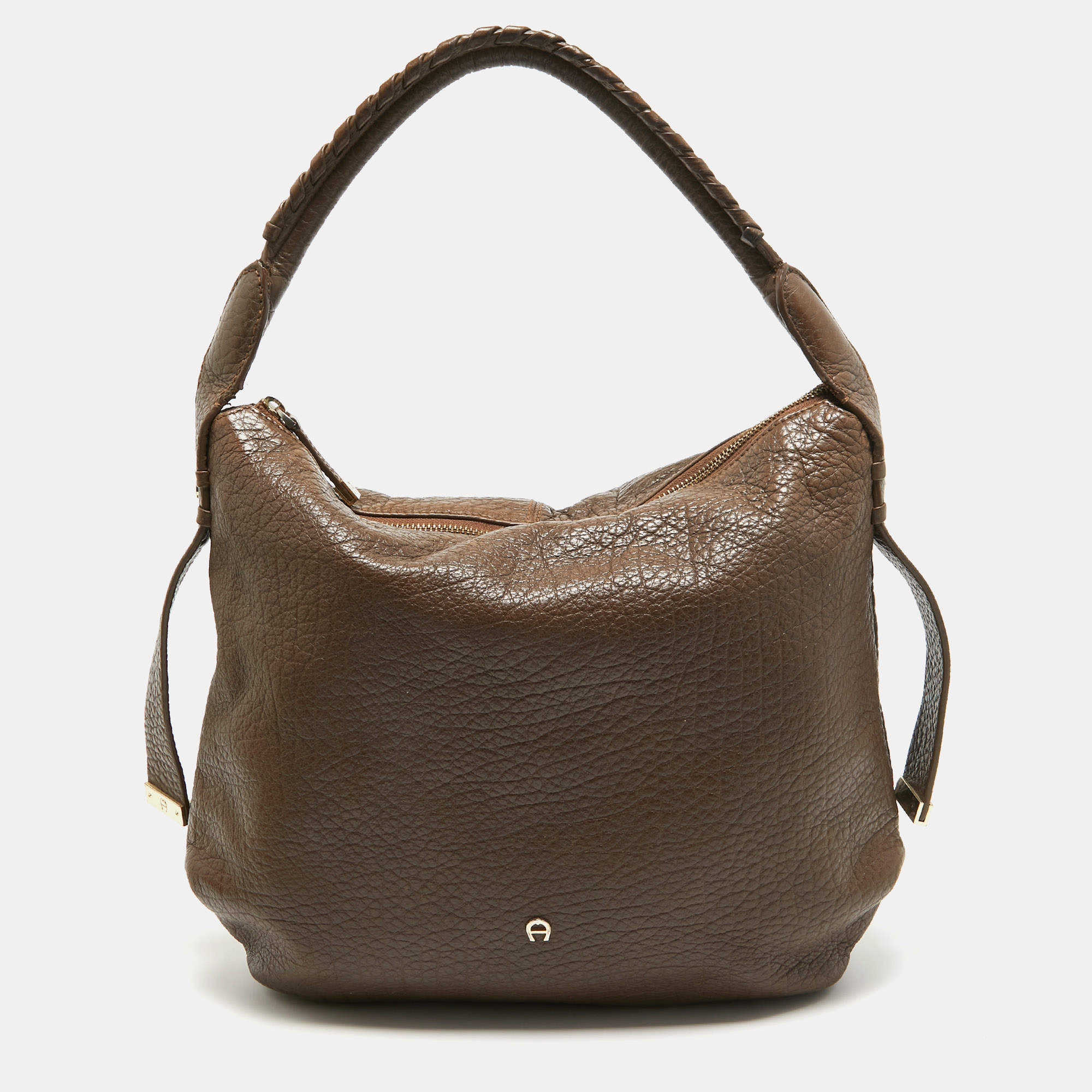 Aigner Dark Brown Leather Logo Hobo