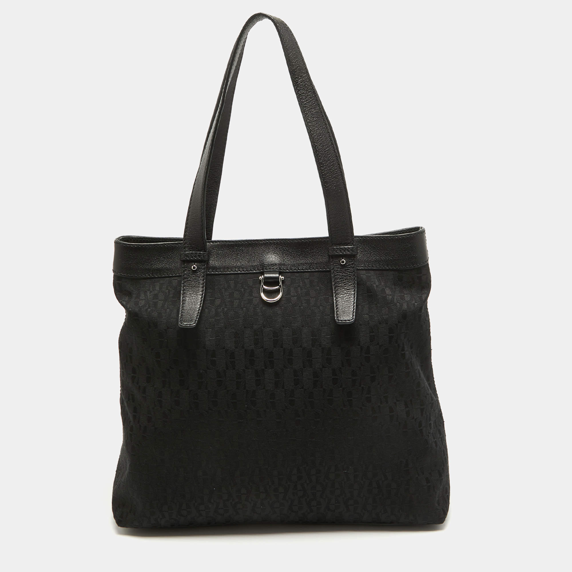 Pre Owned Aigner Black Monogram Canvas and Leather Tote