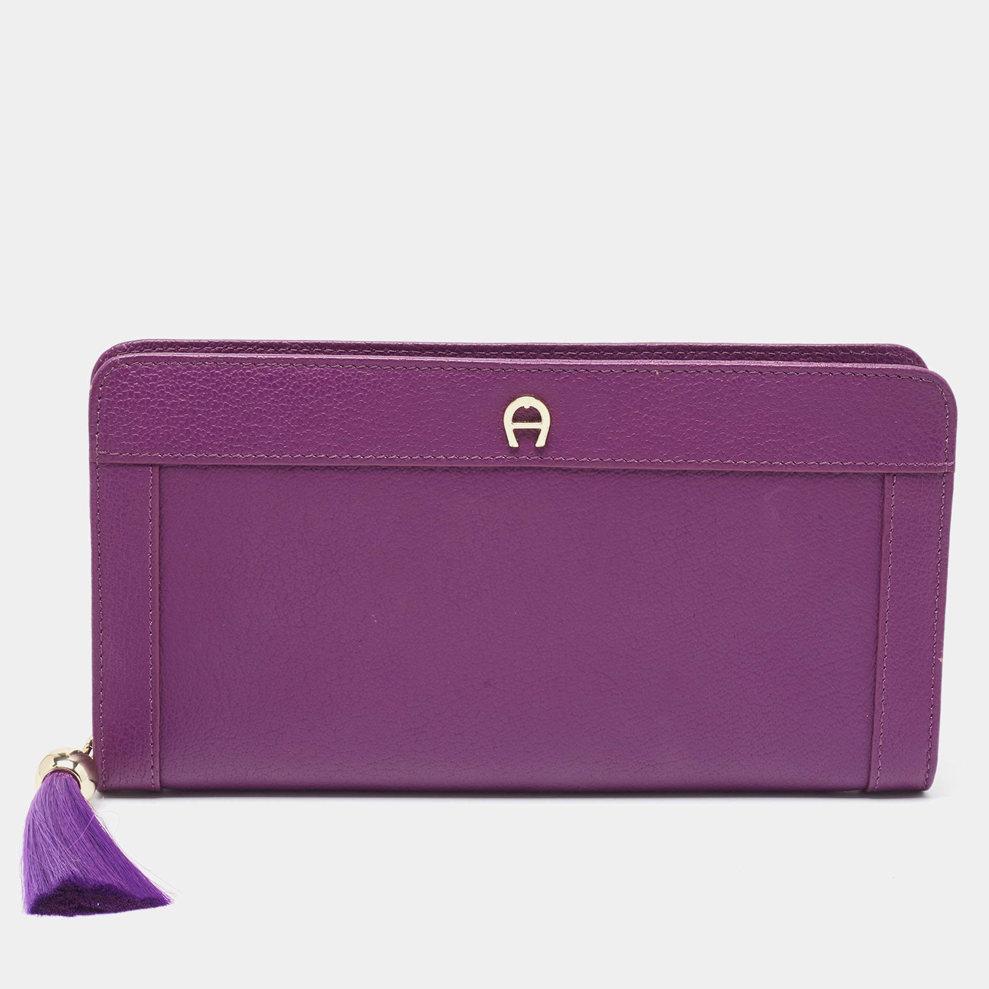 Pre Owned Aigner Purple Leather Cavallina Tassel Continental Wallet