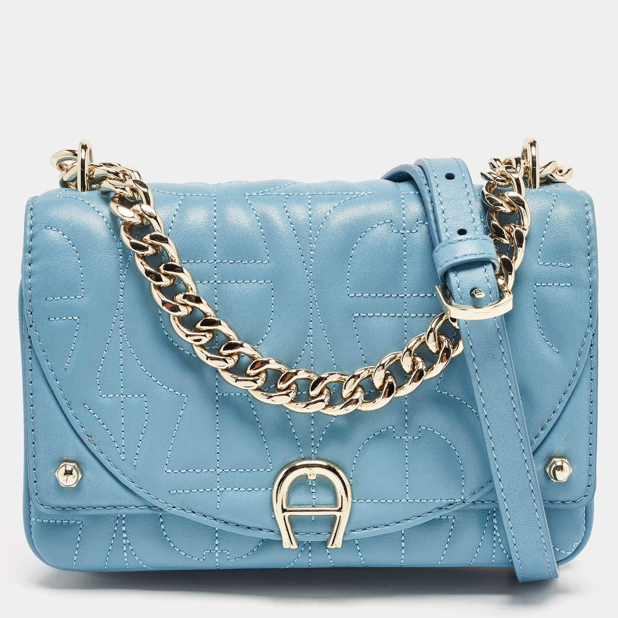 Aigner Blue Quilted Leather Diadora Shoulder Bag