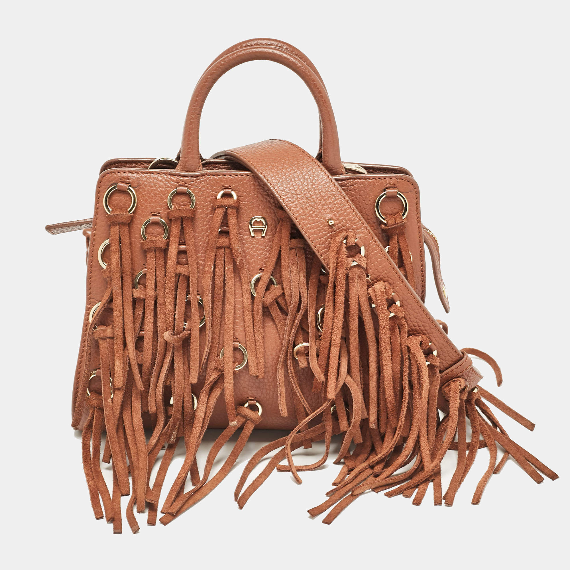 Aigner Brown Leather Cybill Fringe Tote