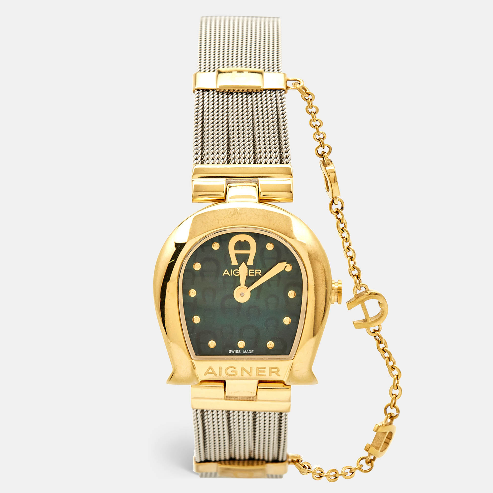 Aigner Green Mother Of Pearl Two-Tone Stainless Steel Cremona A115200 Women's Wristwatch 28 mm