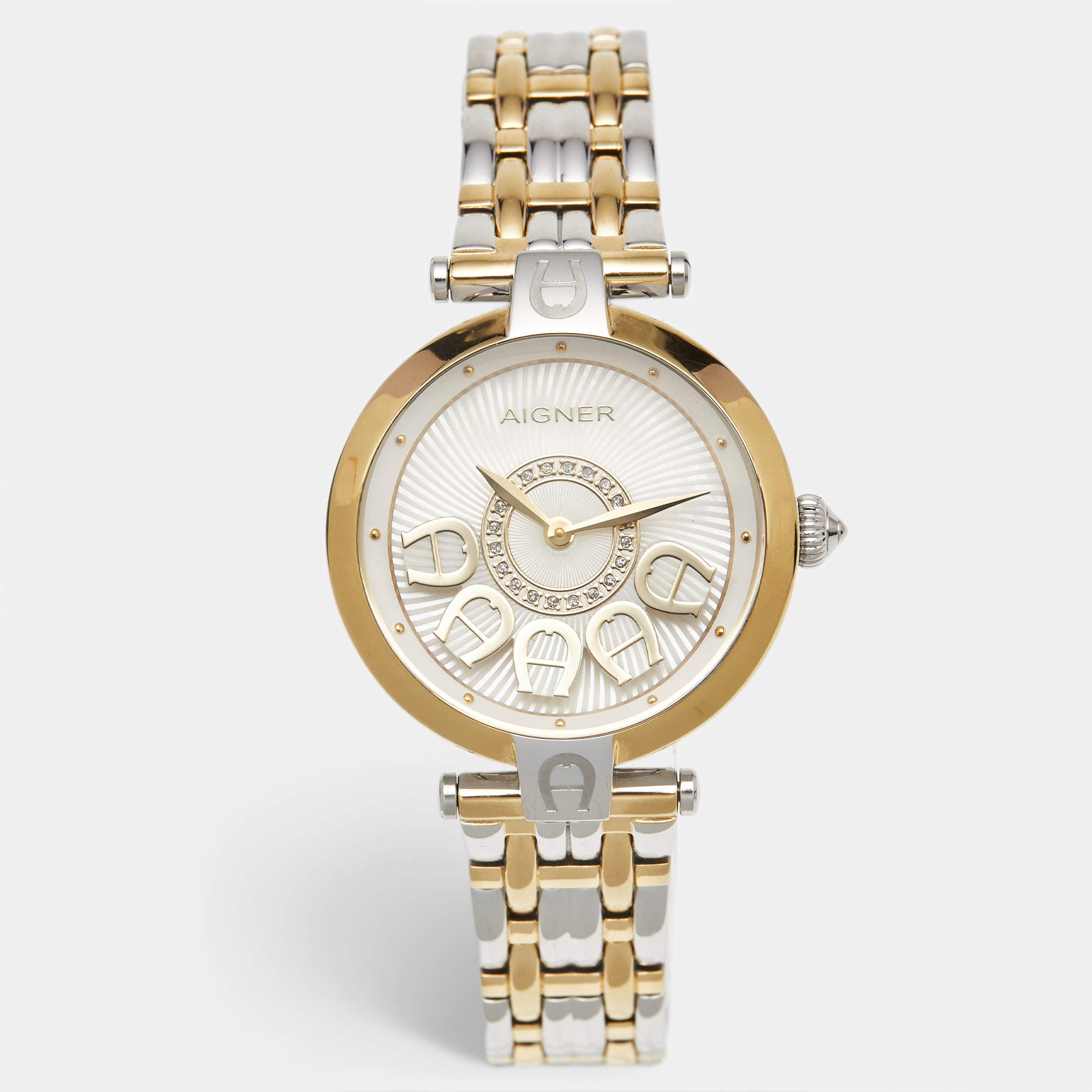 مملوكة مسبقًا Aigner Mother Of Pearl Two-Tone Stainless Steel Florence A129200 Women's Wristwatch 34 mm