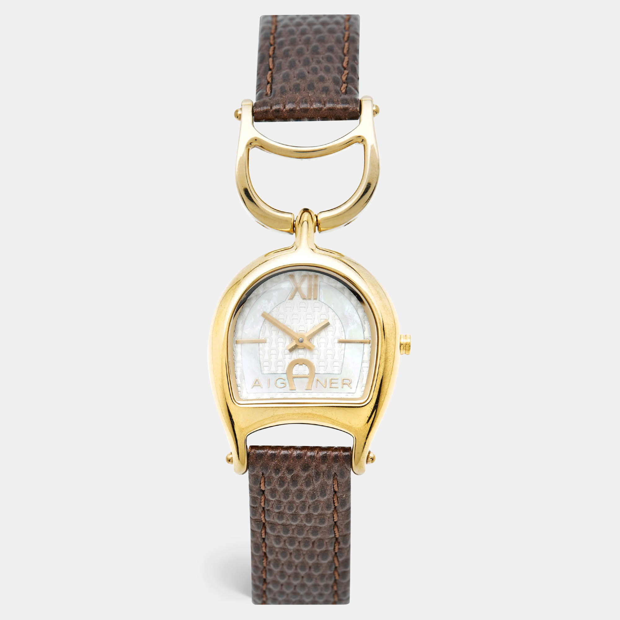 Aigner Mother of Pearl Yellow Gold Plated Stainless Steel Arte A32200 Women's Wristwatch 26 mm
