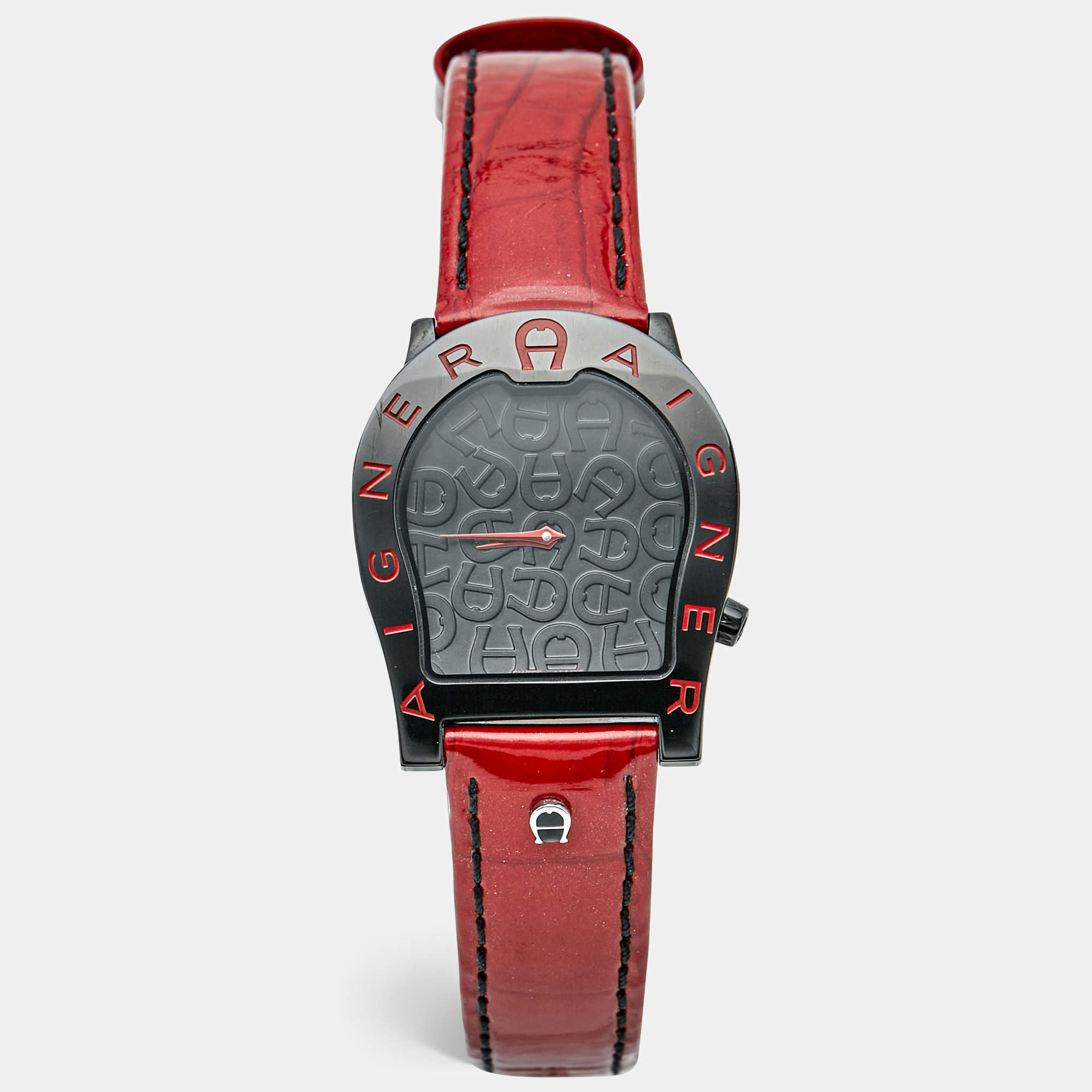 مملوكة مسبقًا Aigner Verona Nuovo A22100 Black Dial PVD Coated Stainless Steel Patent Leather Women's Wristwatch 33 mm