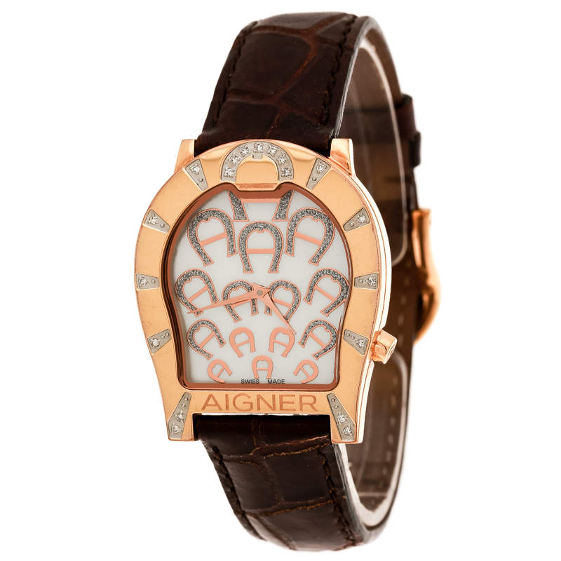 Aigner Mother of Pearl Rose Gold Plated Diamonds Verona A01100 Women's Wristwatch 33 mm
