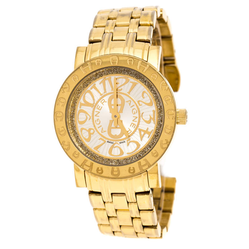 Pre Owned Aigner Gold Plated Stainless Steel Cortina A26300 Women's Wristwatch 35 mm