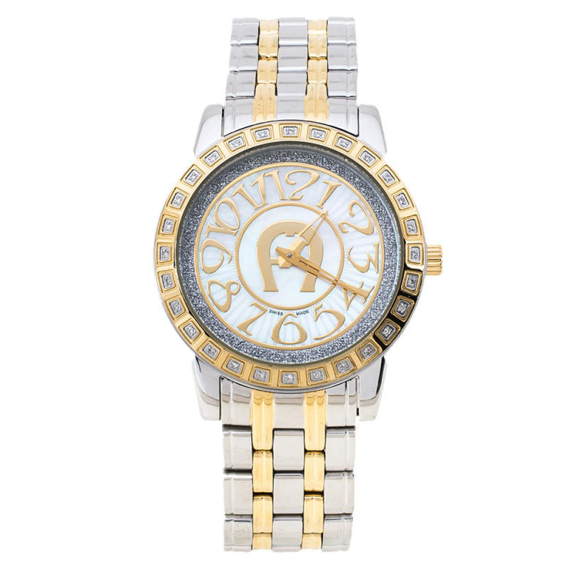 Aigner White Mother of Pearl Two-Tone Stainless Steel Cortina A26300 Women's Wristwatch 36 mm