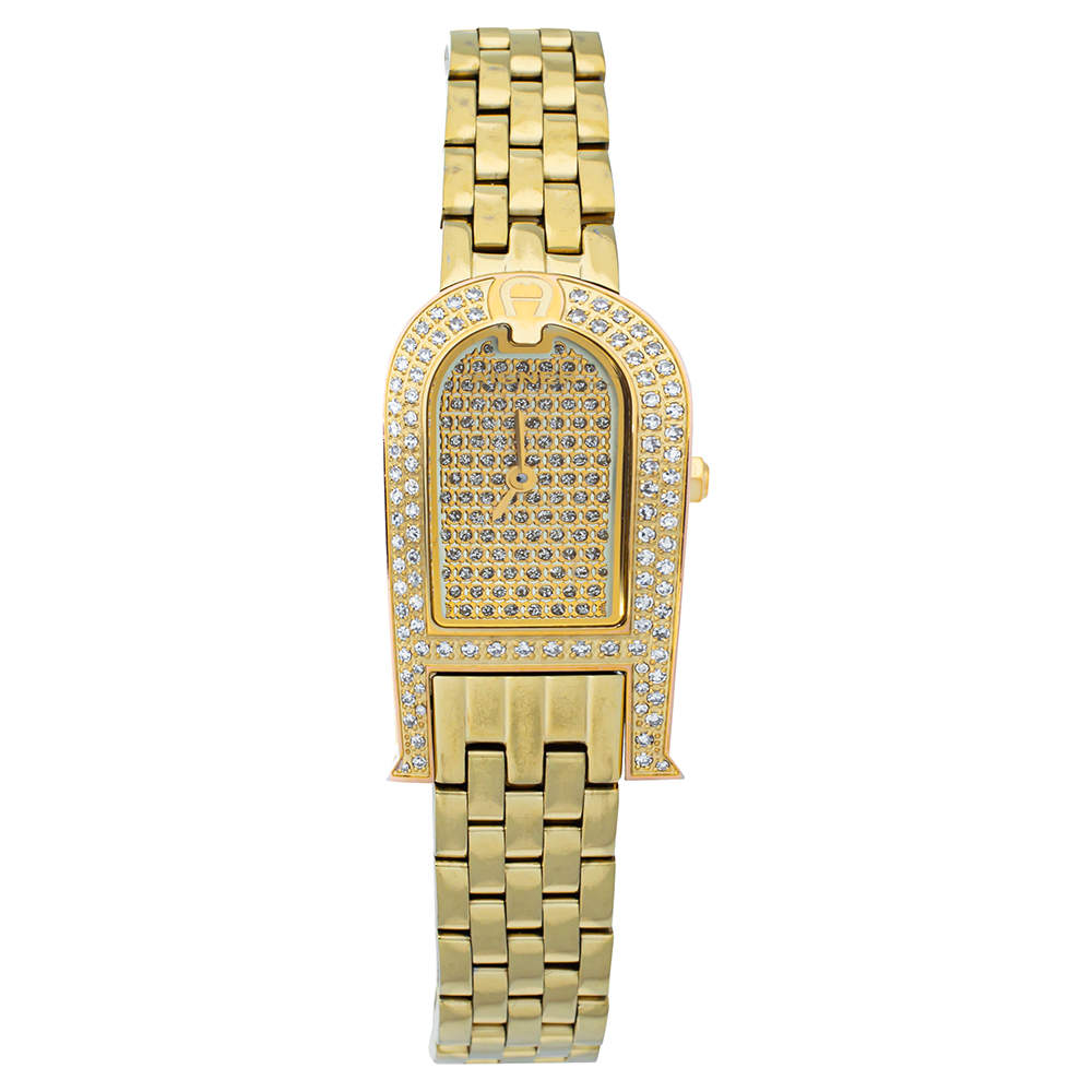مملوكة مسبقًا Aigner Diamond Embedded Gold Plated Stainless Steel 1 Carat Diamond A29000 Women's Wristwatch 21 mm