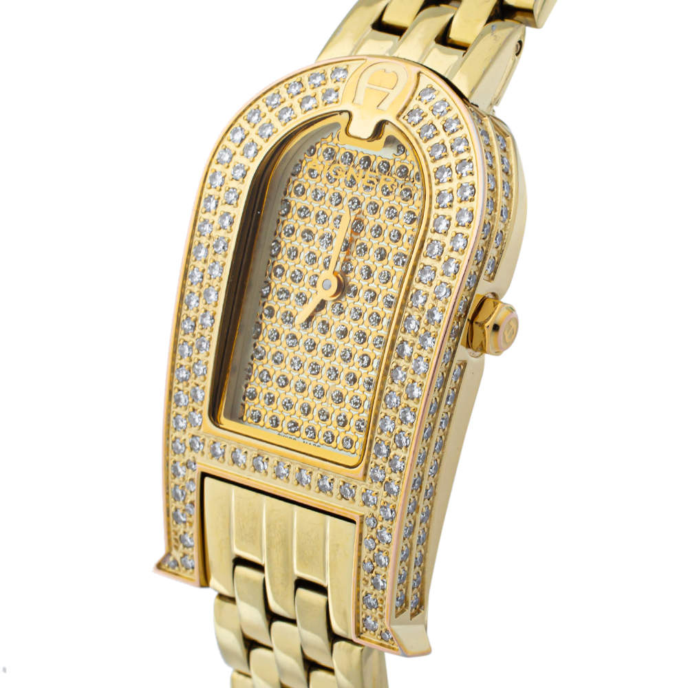 Aigner Diamond Embedded Gold Plated Stainless Steel 1 Carat