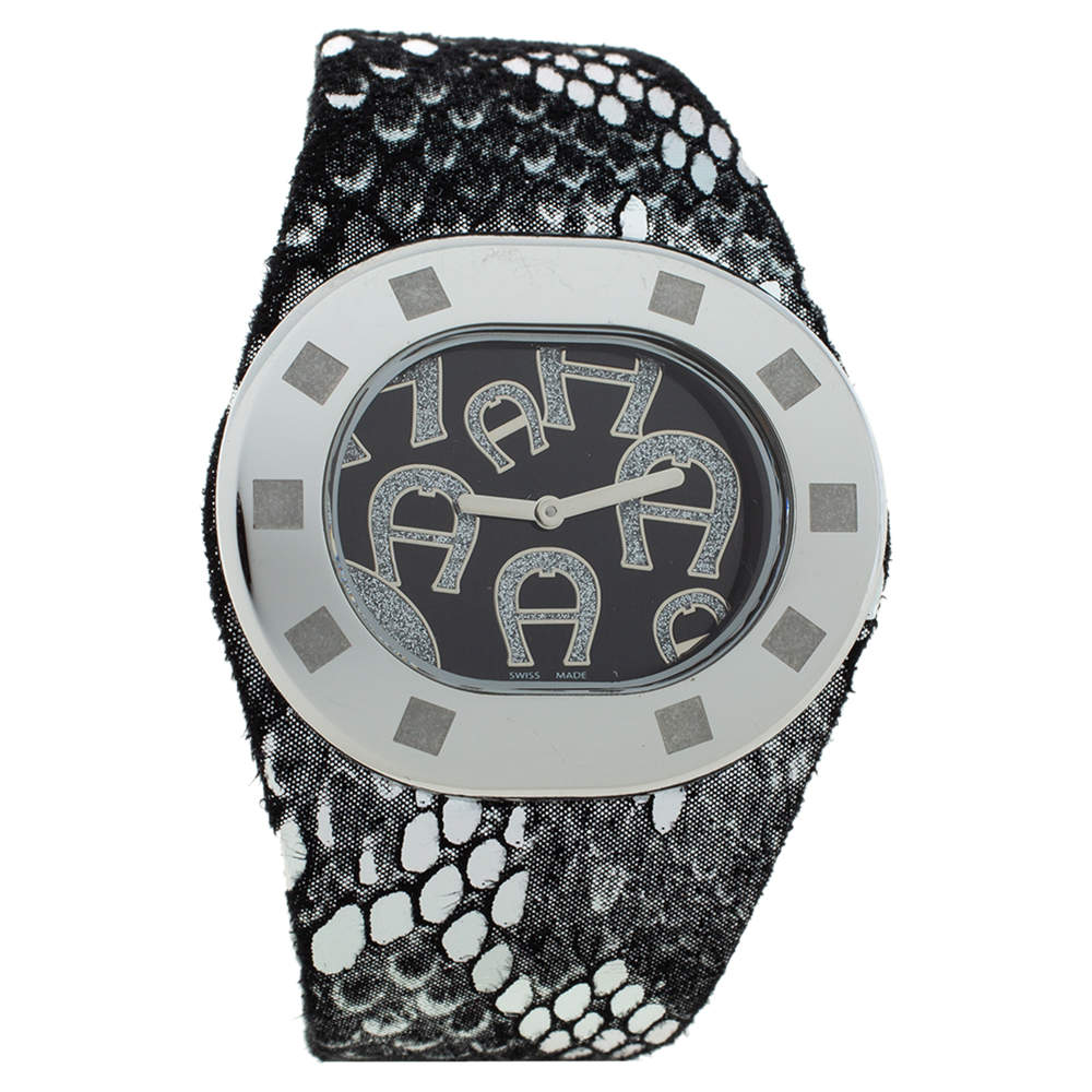 Pre Owned Aigner Black Stainless Steel Ravello Due A21000 Women's Wristwatch 43 mm