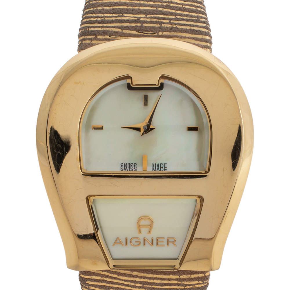 Aigner Mother Of Pearl Yellow Gold Plated Stainless Steel Venezia