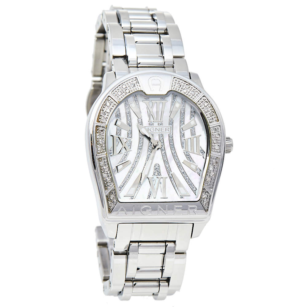 Aigner Mother Of Pearl Stainless Steel Verona A48100 Women's Wristwatch 33 mm