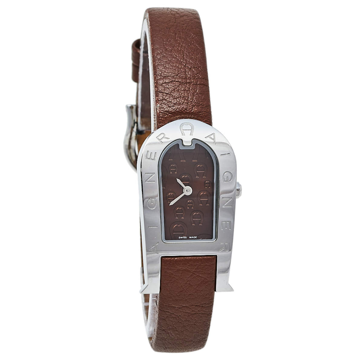 مملوكة مسبقًا Aigner Brown Stainless Steel Leather Olbia A29000 Women's Wristwatch 20 mm